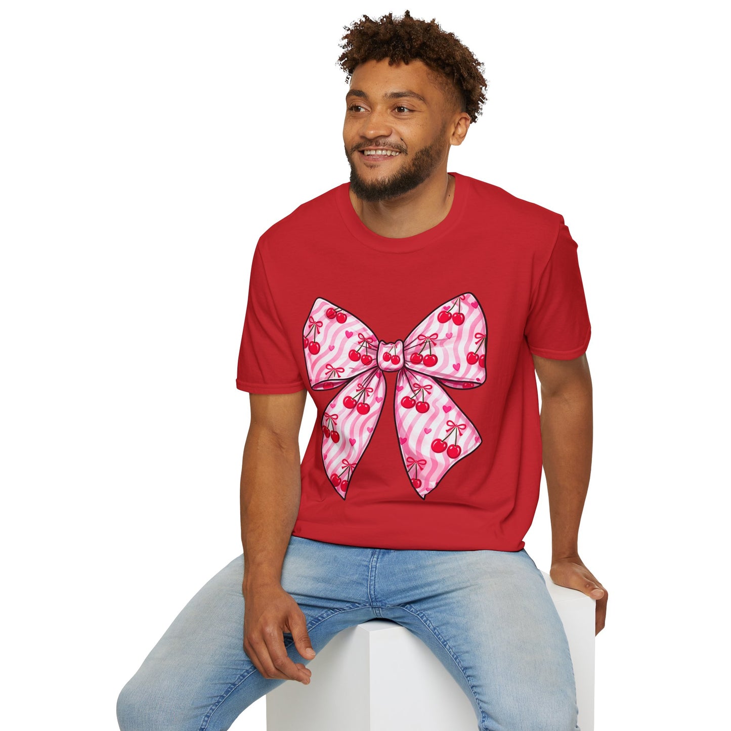 Valentine's Day Red Coquette Bow Shirt – Flirty Valentine Bow T-Shirt, Polyamory ENM Non-Monogamy Symbol Tee, Unisex Gildan 64000
