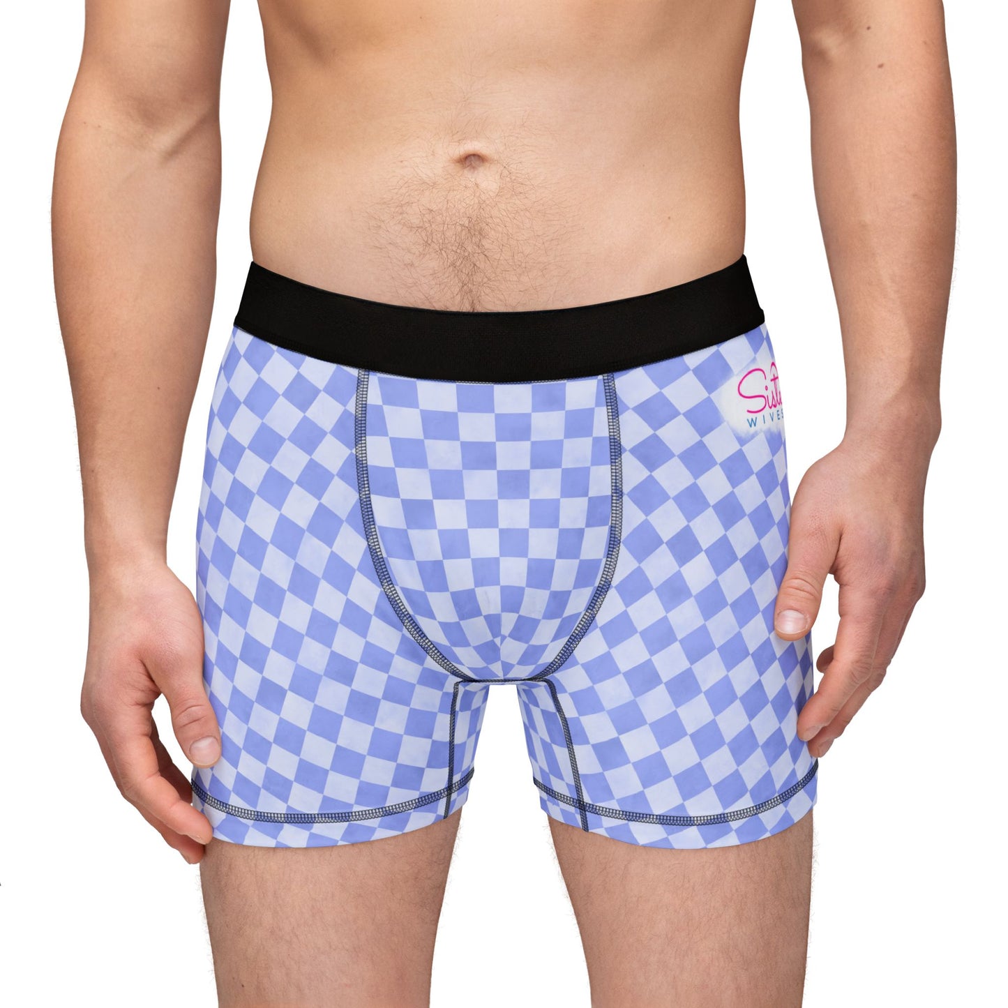 Blue Checker Men’s Boxer Briefs | Aesthetic Stretch Underwear | ENM & Polyamory Friendly Sisterwives Loungewear