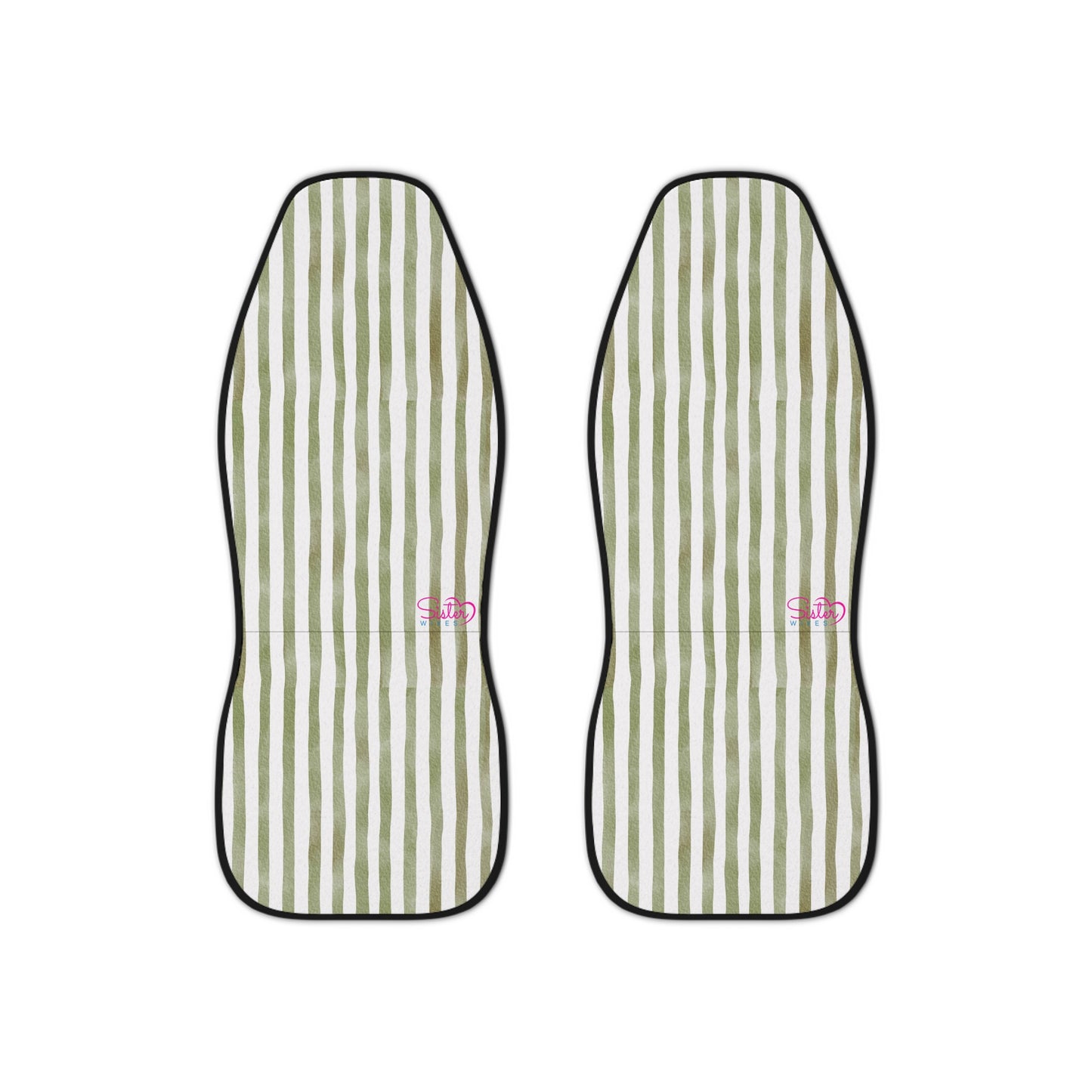 Sage Green Stripe Car Seat Covers – Minimalist Boho Auto Decor | Polyamory & ENM Friendly