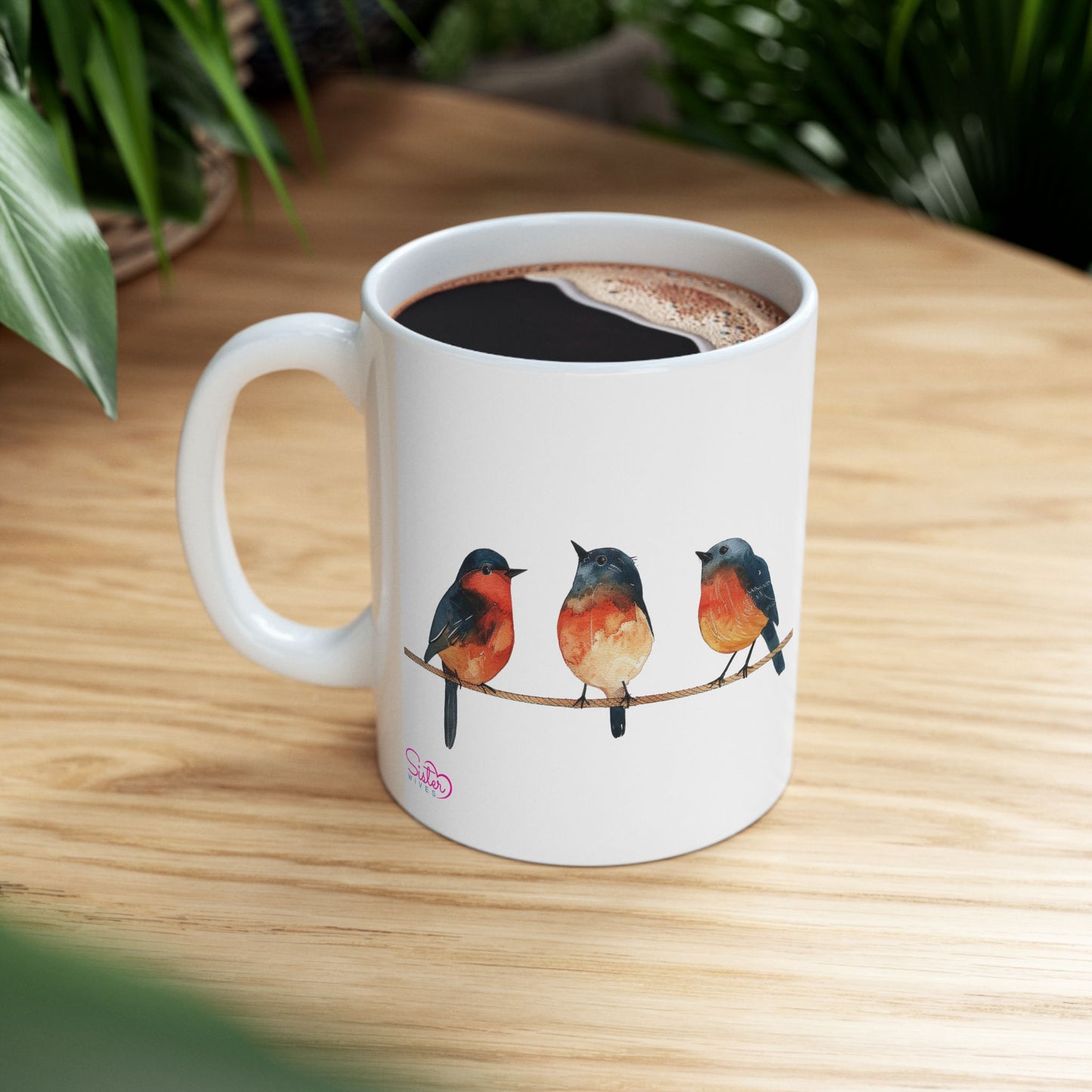Three Birds Mug | Chosen Family Coffee Cup | Polyamory & Sisterwives Symbol Mug | Ethical Non-Monogamy Gift | Cozy Ceramic Mug