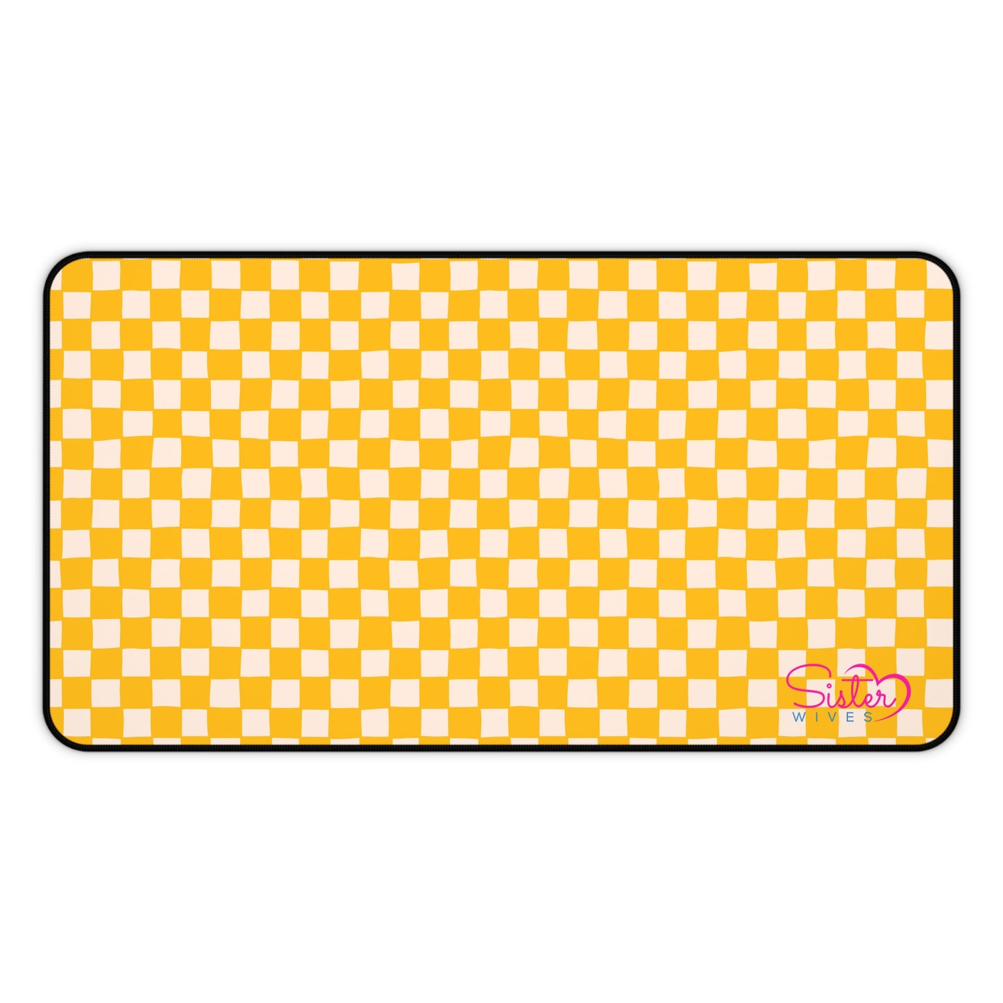 Yellow Checkered Desk Mat – Retro Checkerboard Mouse Pad, Neoprene Extended Desk Mat, Polyamory Friendly Office Decor, Love-Positive Workspace Accessory