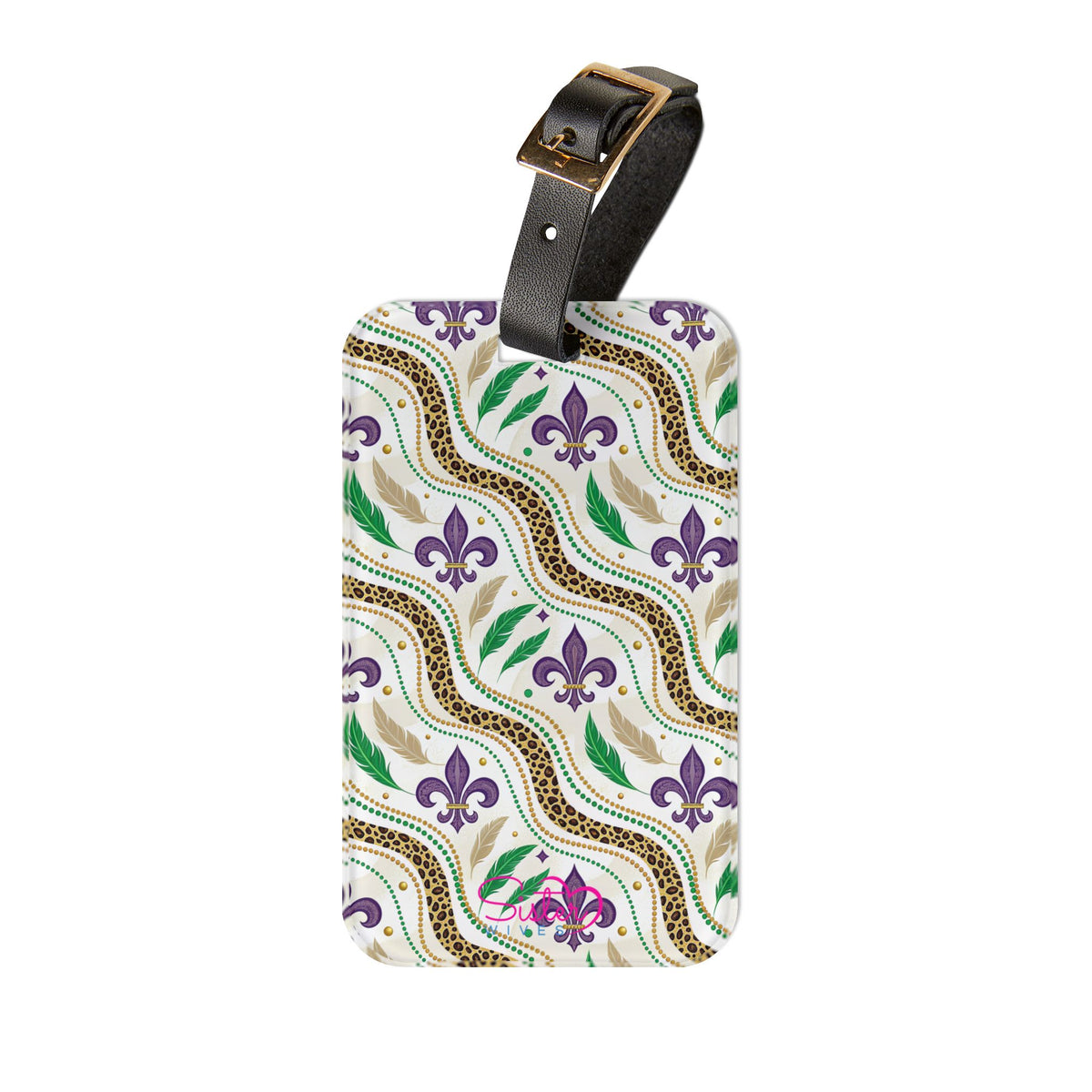 Mardi Gras Leopard Print Luggage Tag – Polyamory ENM Pride Travel Accessory, Colorful Acrylic Suitcase Tag