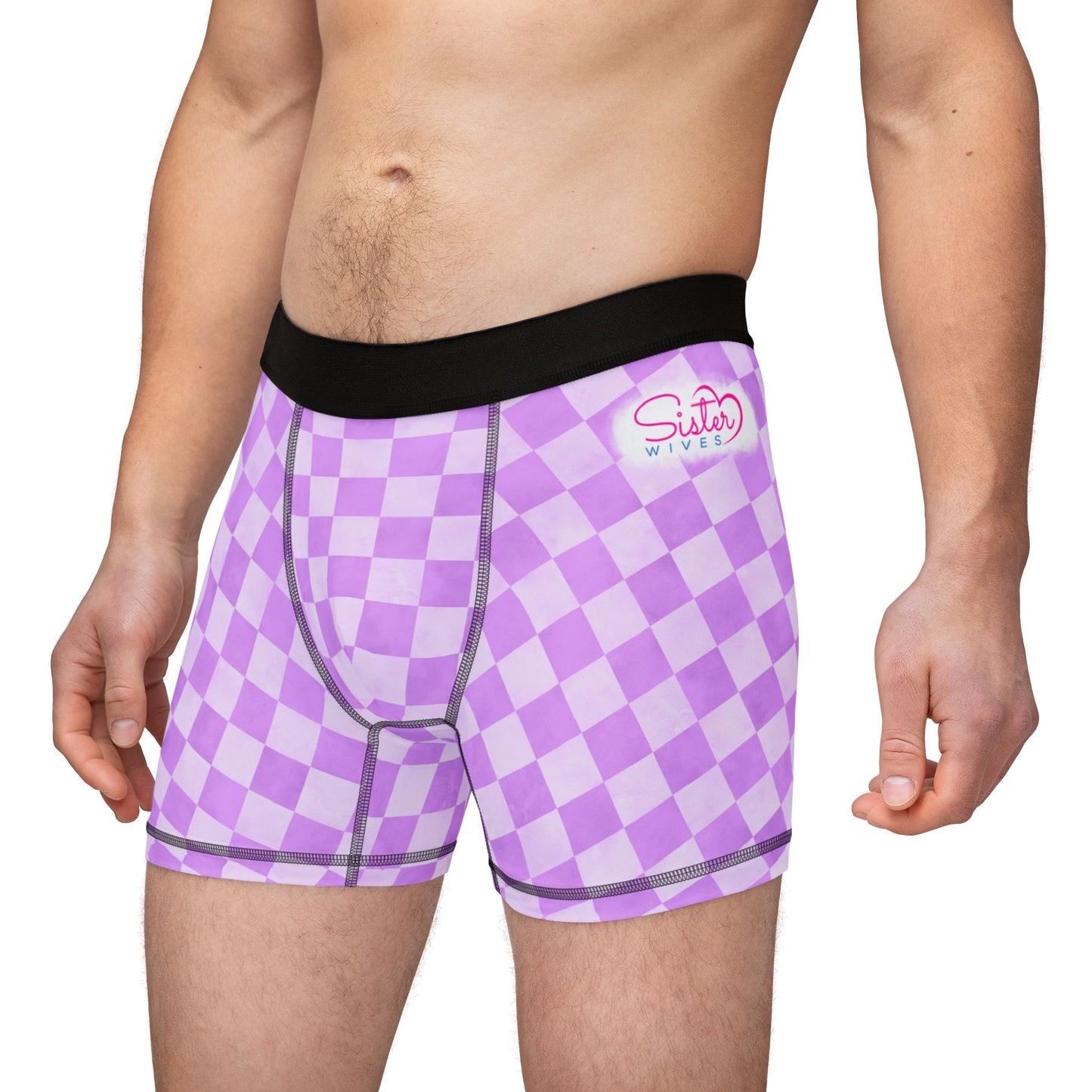 Purple Checker Men’s Boxer Briefs | Aesthetic Stretch Underwear | ENM & Polyamory Friendly Loungewear