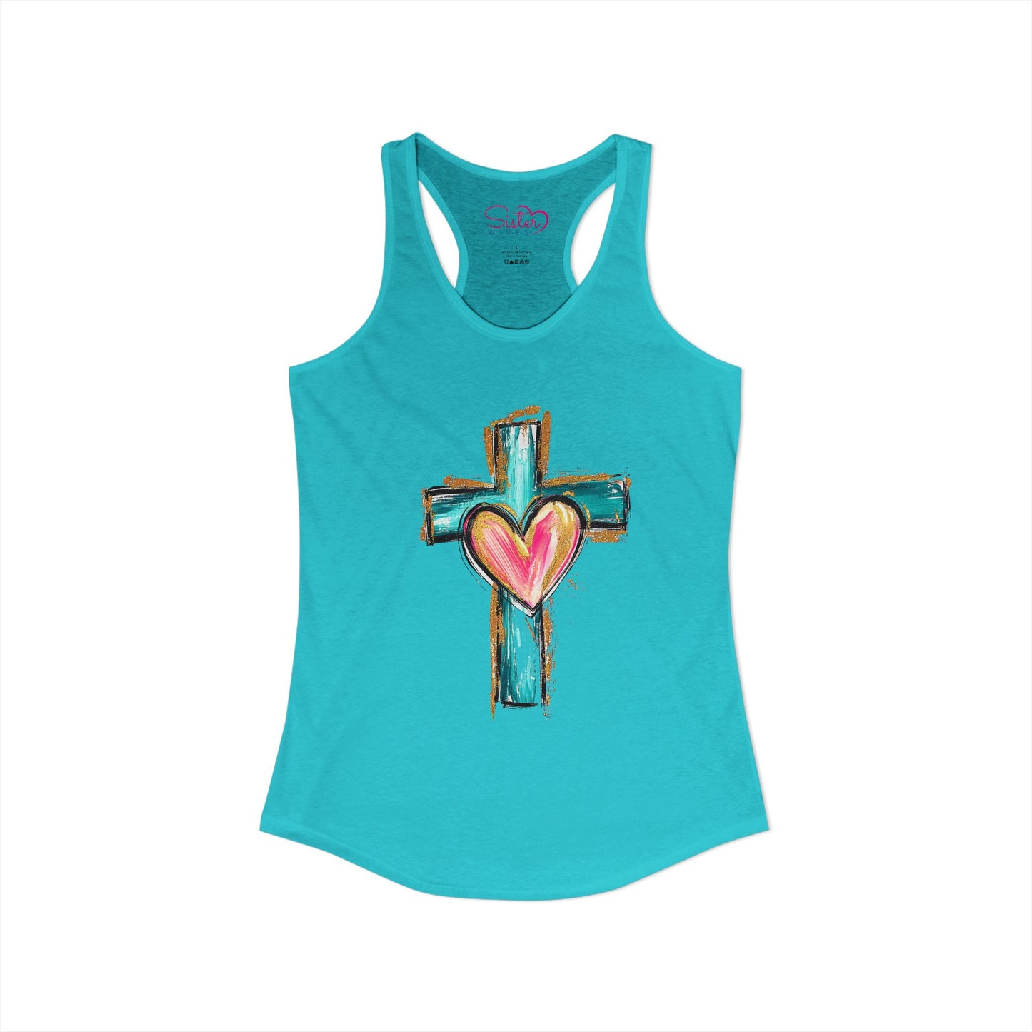 Cross with Heart Racerback Tank | Inclusive Faith Tank Top | Chosen Family Christian Apparel | Love-Centered Spiritual Summer Shirt