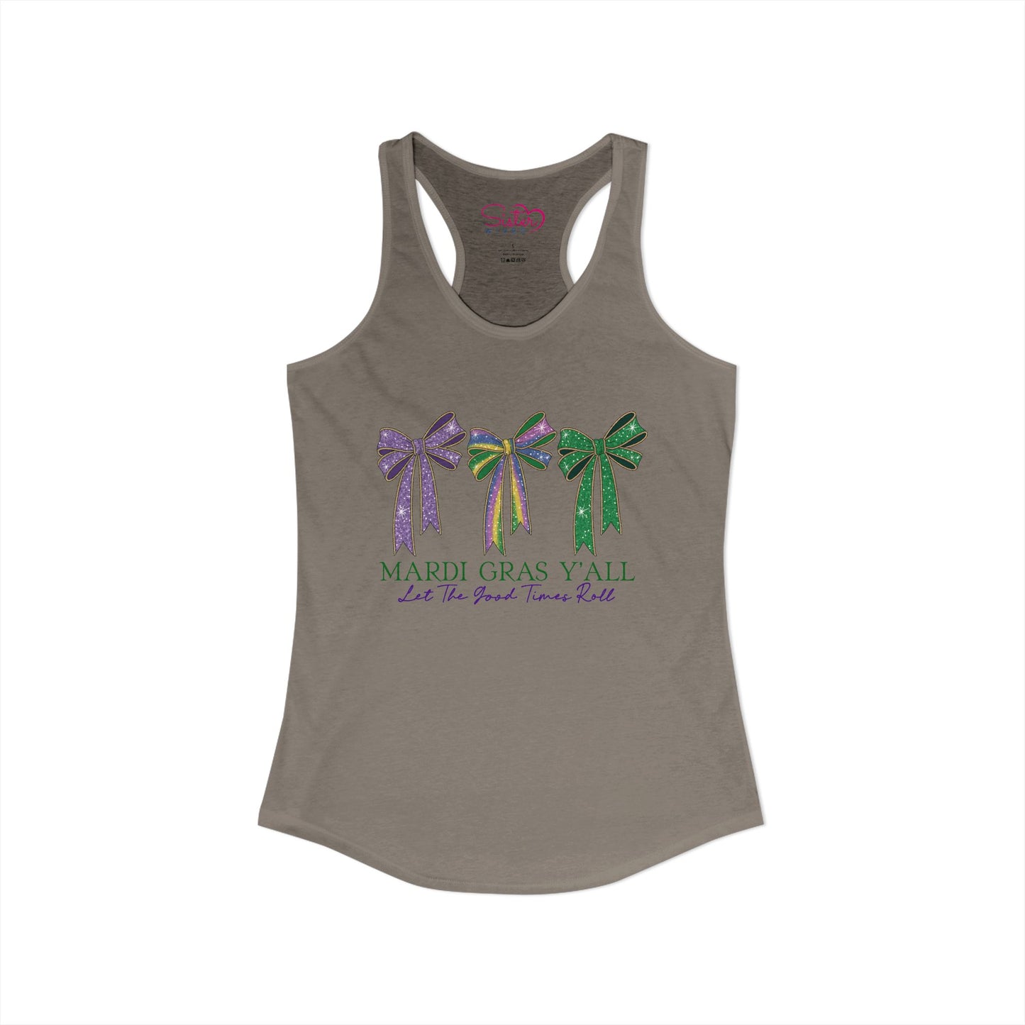 Mardi Gras Y’all Racerback Tank – Polyamorous ENM Throuple Swinger Shirt | Purple Green Gold Mardi Gras Festival Top