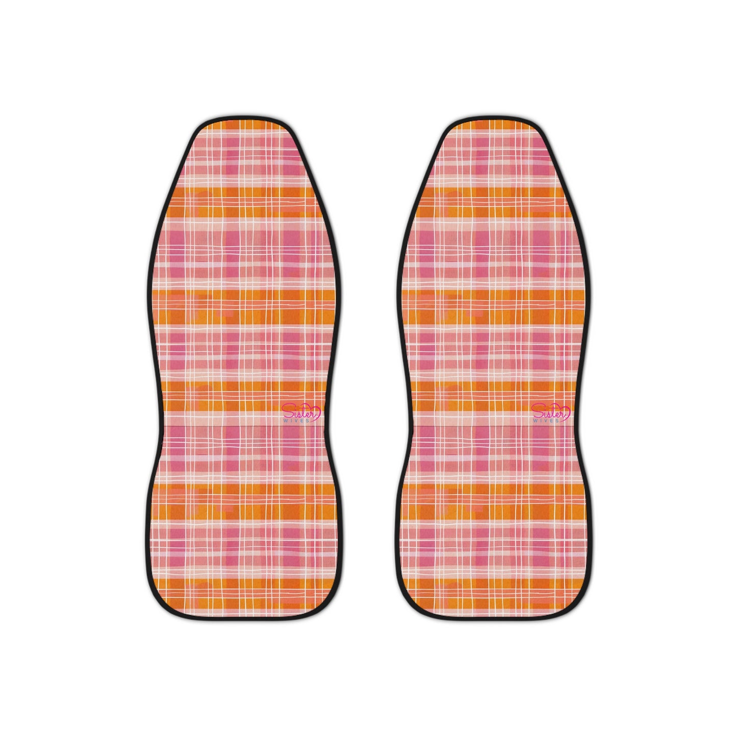 Pink & Orange Plaid Car Seat Covers – Retro Gingham Boho Auto Decor | Polyamory & ENM Friendly