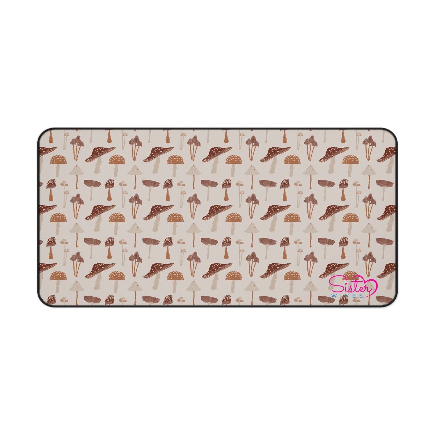 Brown Mushroom Desk Mat – Aesthetic Office Mouse Pad, Neoprene Extended Desk Mat, Polyamory Friendly Workspace Decor, Love-Positive Home Office Accessory