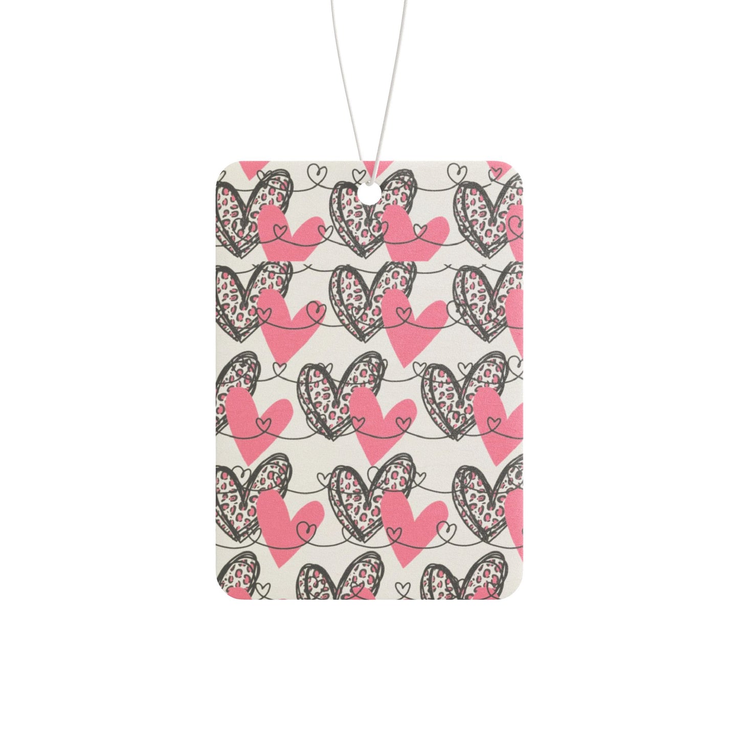 Heart Aesthetic Car Air Freshener – Pink & Black Doodle Love Hanging Diffuser | Pine, New Car & Black Ice Scents