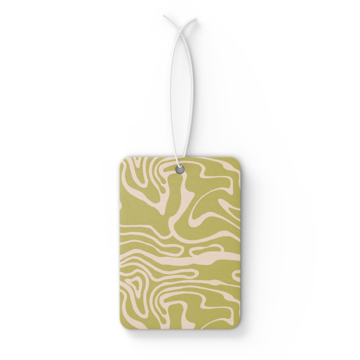 Abstract Olive Green Car Air Freshener – Modern Earthy Aesthetic Hanging Diffuser | Pine, New Car & Black Ice Scents