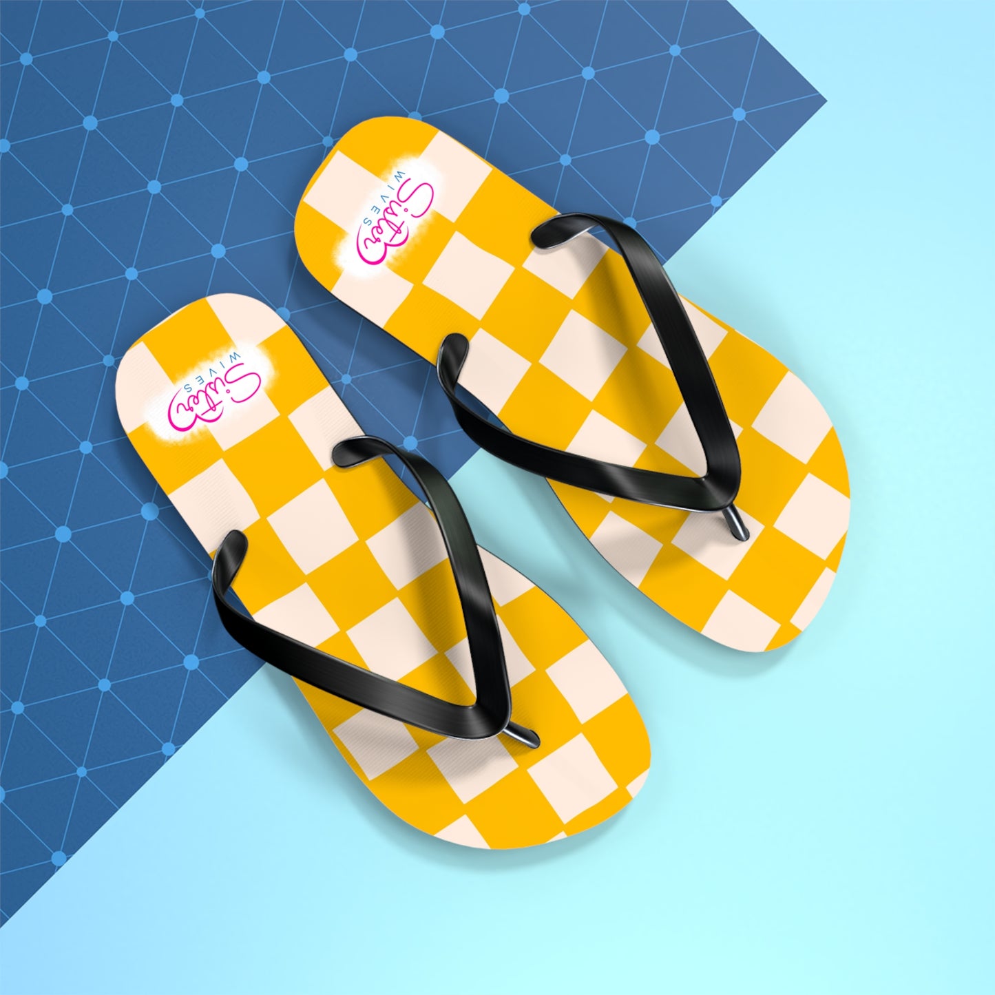 Yellow Checkered Flip Flops | Lightweight Summer Sandals for Travel & Vacation