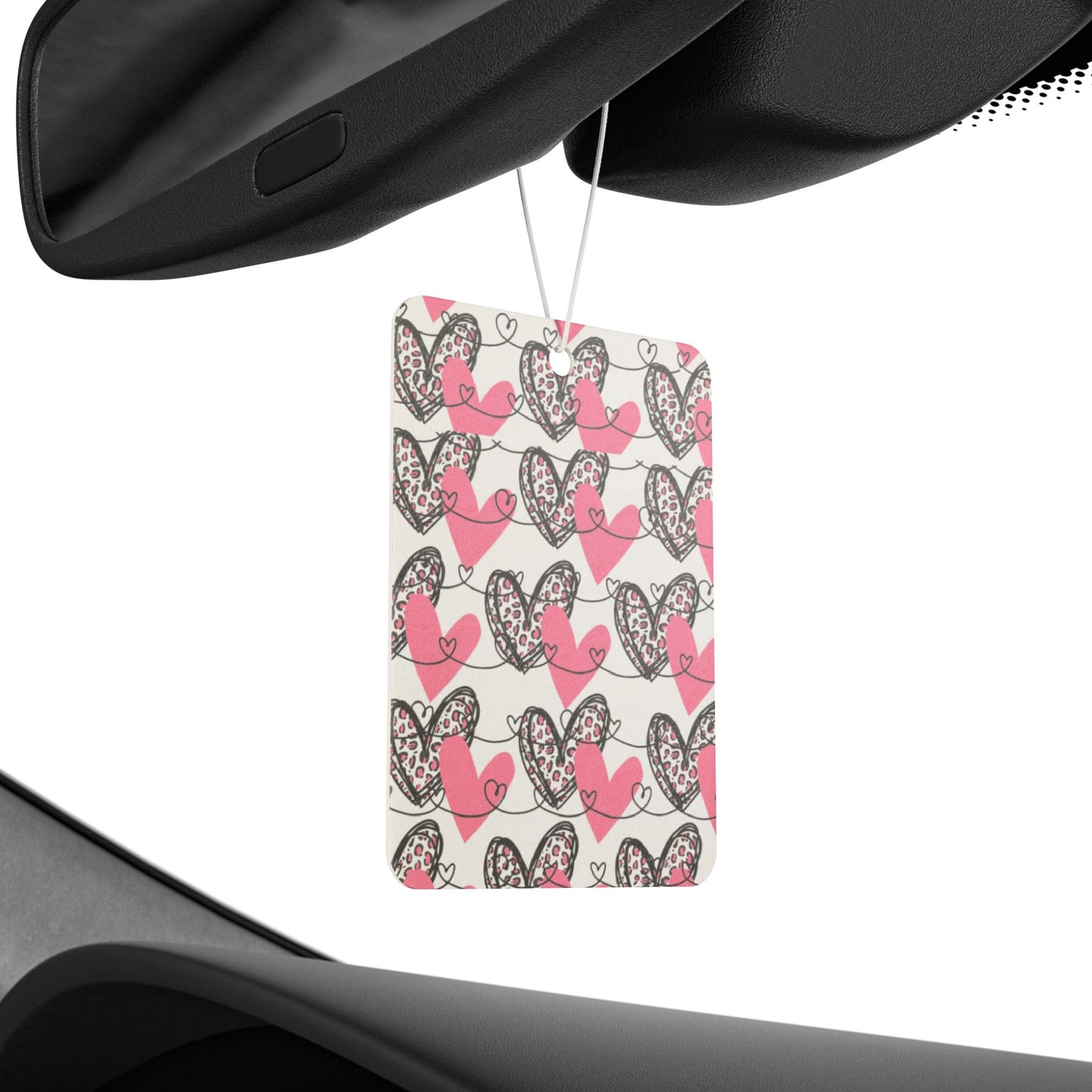 Heart Aesthetic Car Air Freshener – Pink & Black Doodle Love Hanging Diffuser | Pine, New Car & Black Ice Scents