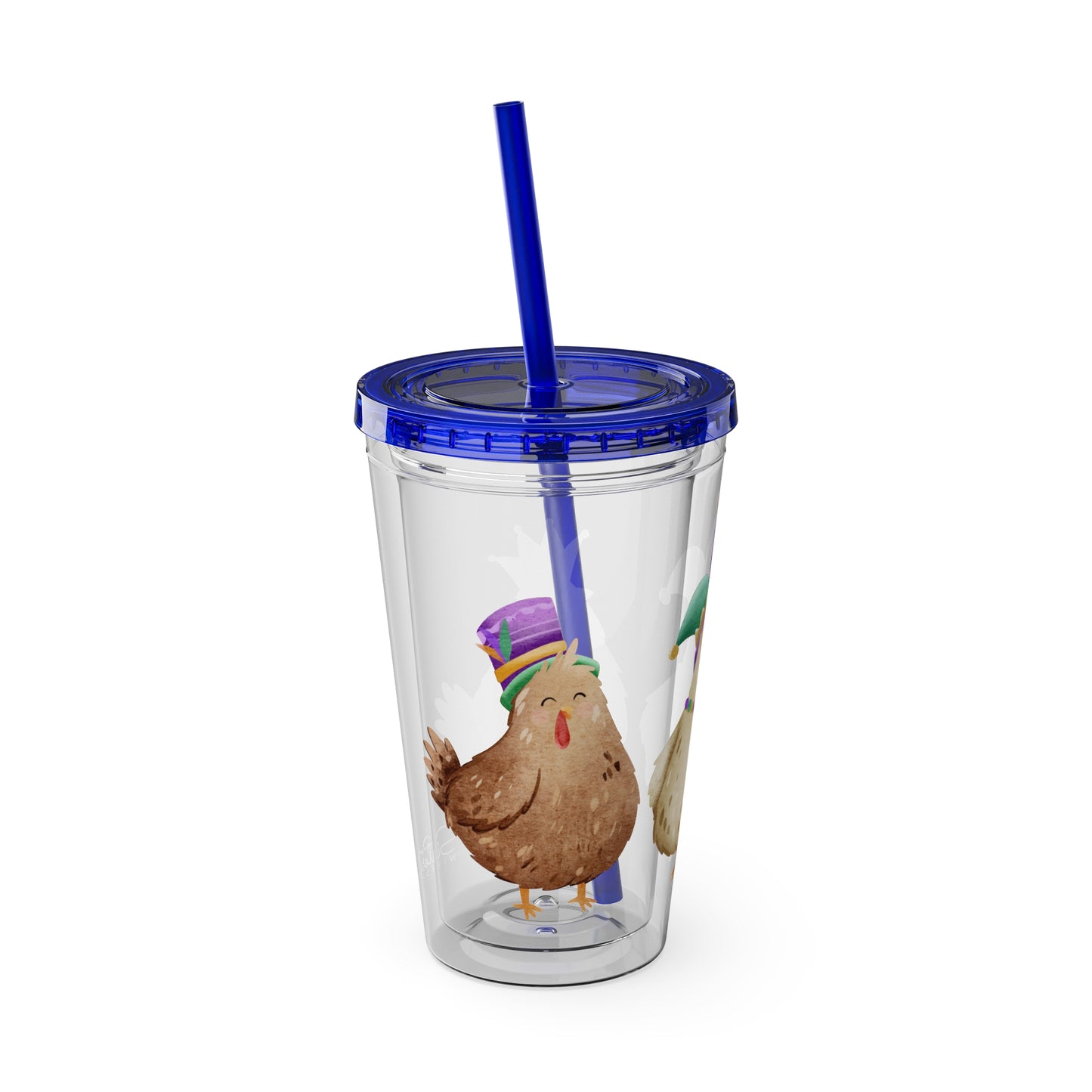 Mardi Gras Chicken 16oz Sunsplash Tumbler | Funny Farm Chicken Drink Cup | Cajun Mardi Gras Drinkware | Colorful Chicken Lover Gift | Farmhouse Humor Tumbler