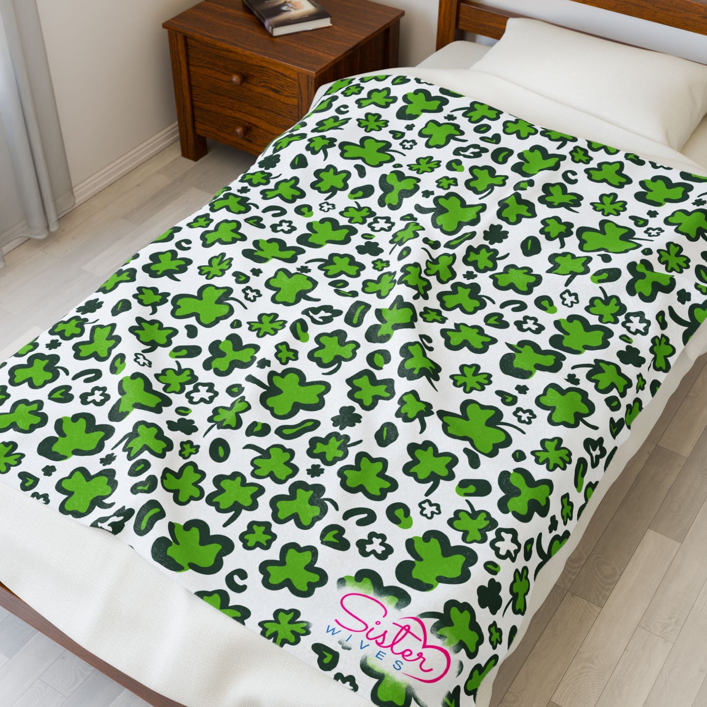 Leopard Print Shamrock Throw Blanket St. Patty’s Day Home Decor Polyamory Sisterwives ENM Friendly Home Decor | Swinger Lifestyle Cozy Blanket