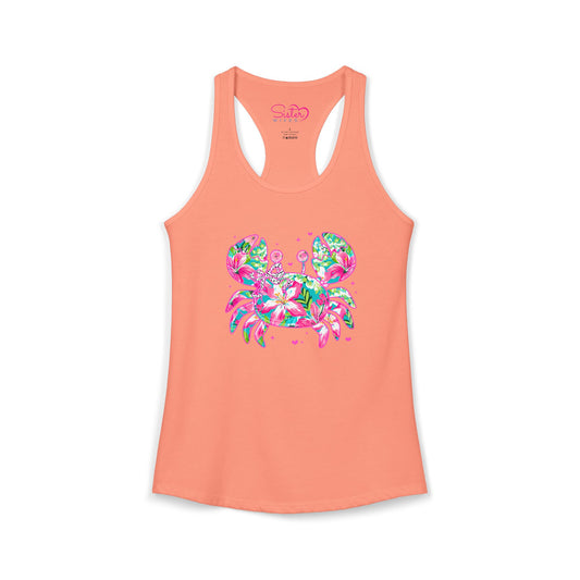 Floral Crab Racerback Tank – Cute Beach Tank Top | Coastal Summer Shirt | Tropical Ocean Graphic Tank