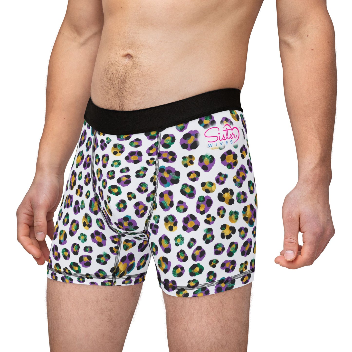Mardi Gras Cheetah Print Men’s Boxer Briefs | Polyamory ENM Pride Underwear, Matching Couples Underwear