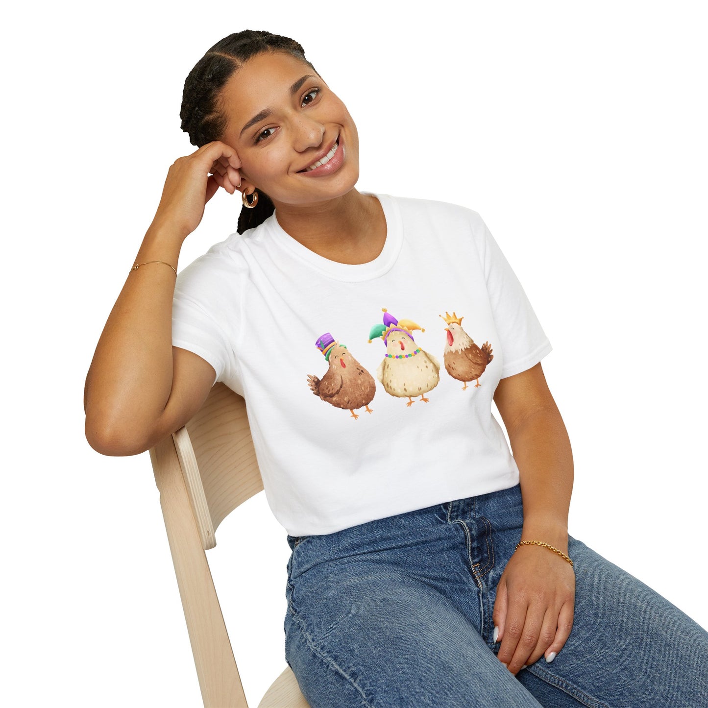 Throuple Chicken T-Shirt | Polyamory ENM Pride Tee | Cute Mardi Gras Chickens Graphic Shirt | Chosen Family Swinger Lifestyle Apparel