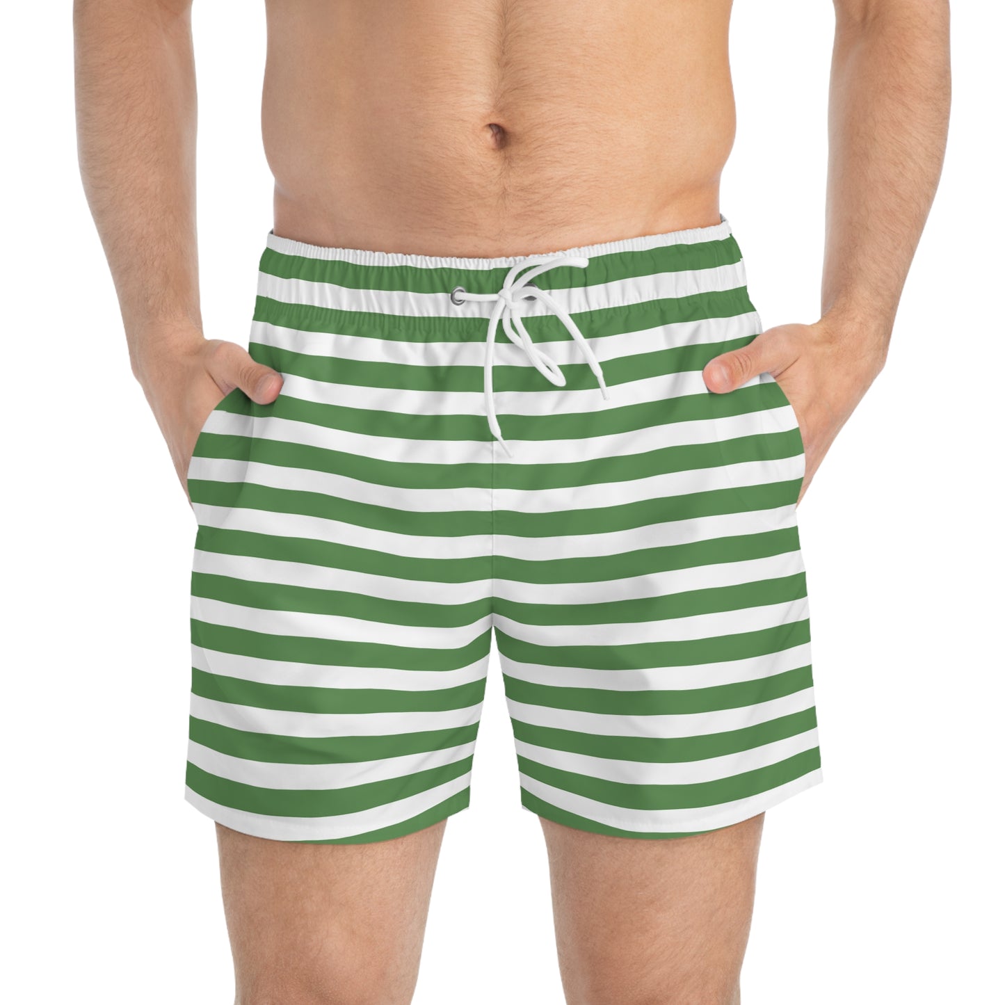 Green Striped Swim Trunks for Men – Preppy Fast-Dry Board Shorts with Drawstring | XS–3XL Summer Swimwear
