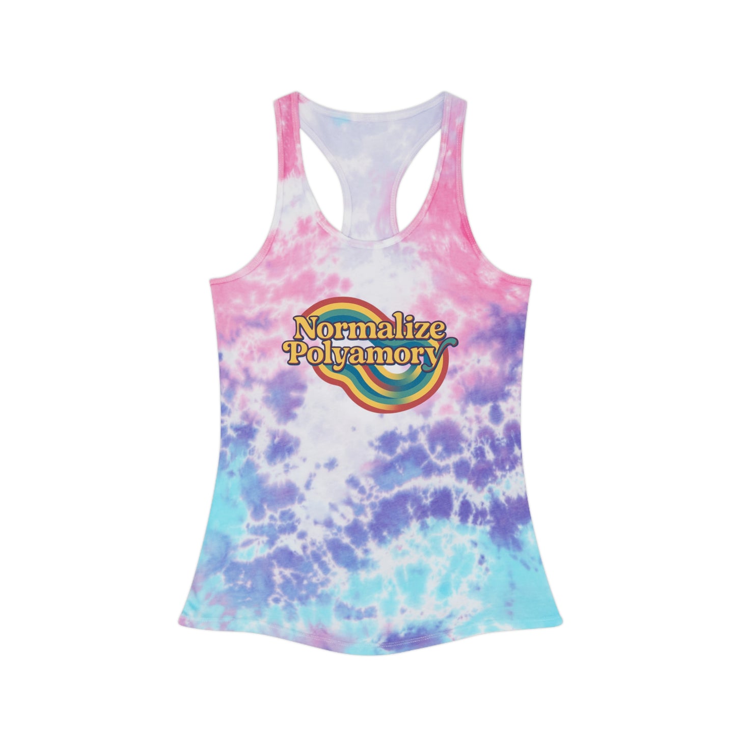 Normalize Polyamory Retro Tie Dye Racerback Tank Top, ethical nonmonogamy, Sisterwives, Polyamory Tank Top