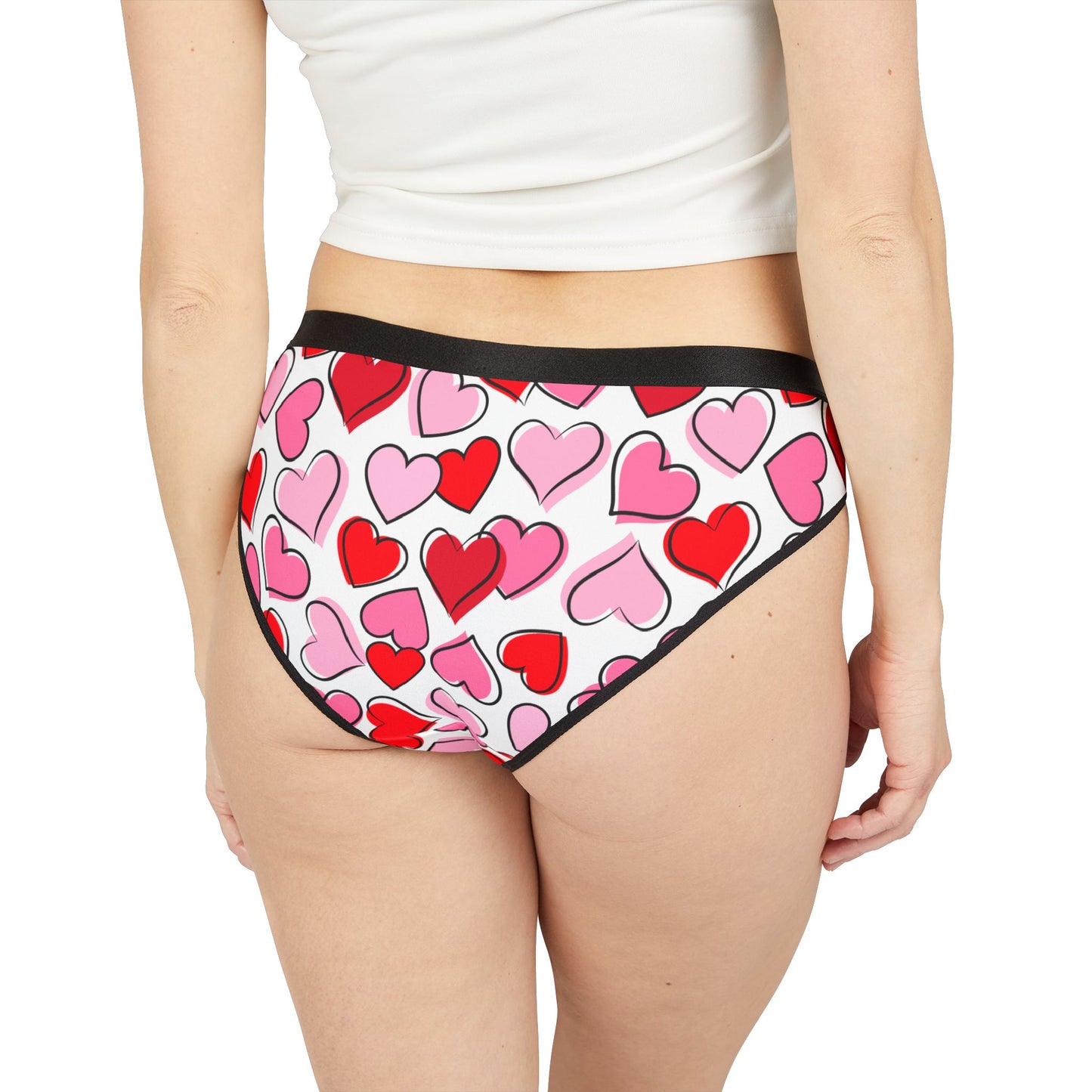 White Women’s Valentine’s Heart Print Underwear – Polyamory & Swinger Friendly Panties, ENM Pride Lingerie, Matching Couples & Sets Available