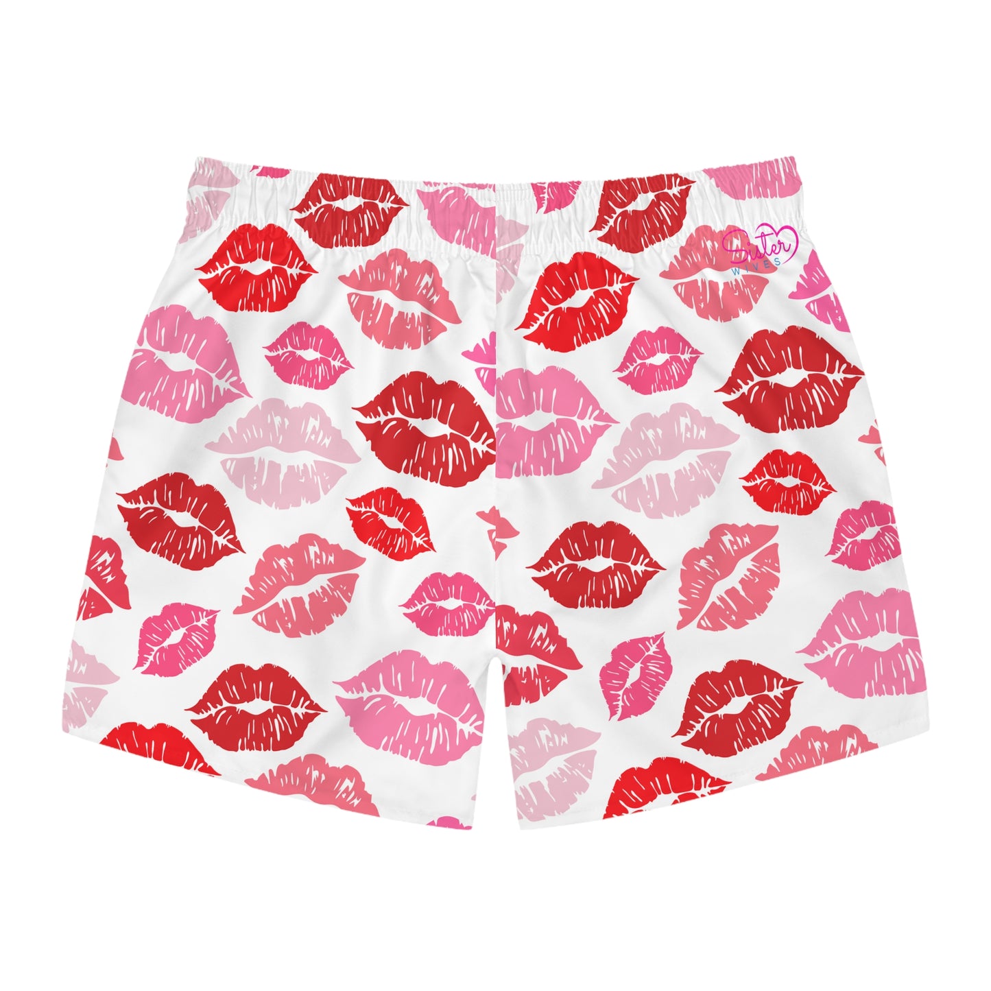Men’s Valentine’s Kiss Swim Trunks – Lip Print Board Shorts, Polyamory & ENM Friendly Swimwear, Fast-Dry Summer Shorts