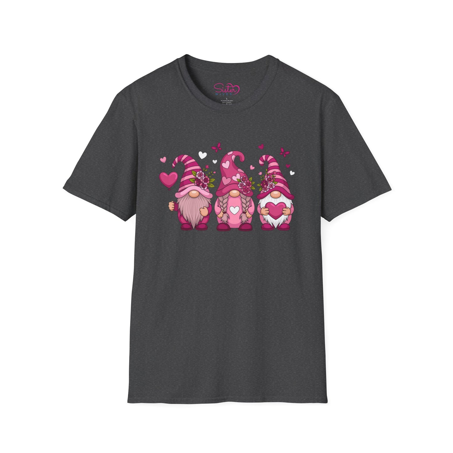 Throuple Gnome Love T-Shirt, Polyamory & ENM Graphic Tee, Cute Valentine Gnomes, Swinger & Chosen Family Shirt