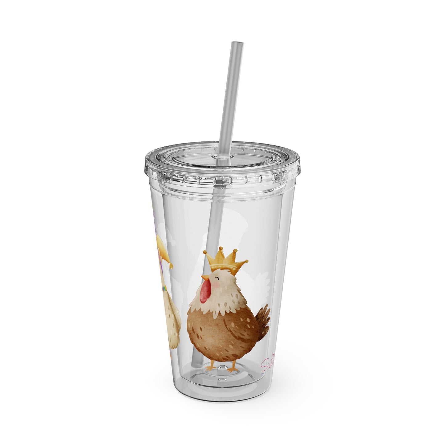 Mardi Gras Chicken 16oz Sunsplash Tumbler | Funny Farm Chicken Drink Cup | Cajun Mardi Gras Drinkware | Colorful Chicken Lover Gift | Farmhouse Humor Tumbler
