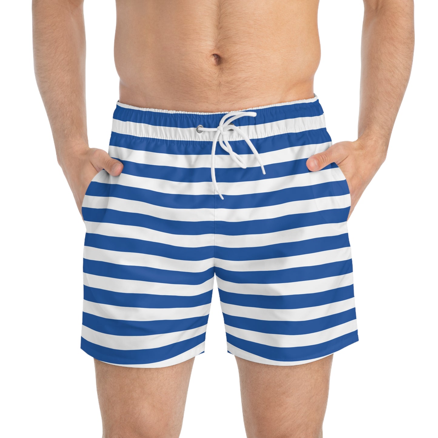 Blue Striped Swim Trunks for Men – Nautical Fast-Dry Board Shorts with Drawstring | XS–3XL Summer Swimwear