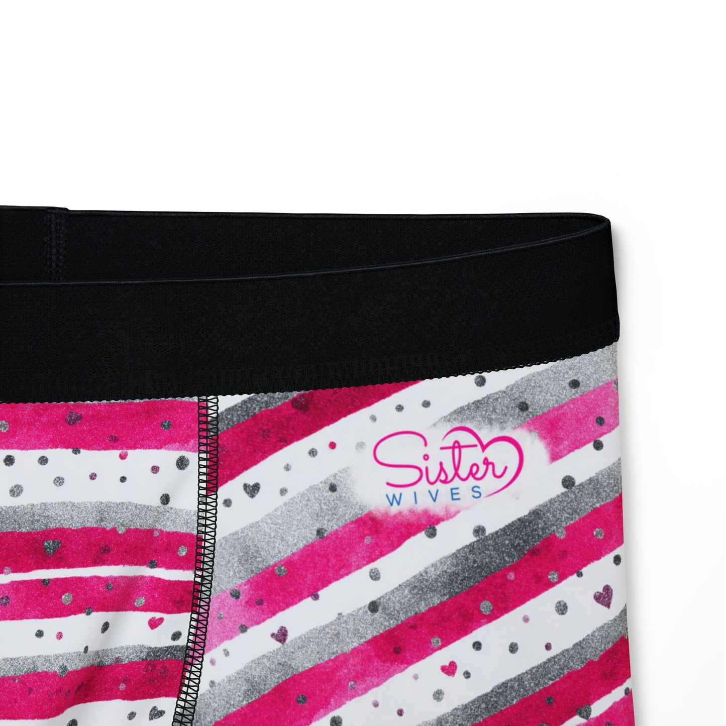 Men’s Valentine’s Heart Stripe Boxer Briefs – Pink & Gray Striped Boxers, Polyamory & Swinger Friendly Underwear, ENM Pride, Matching Couples Sets Available