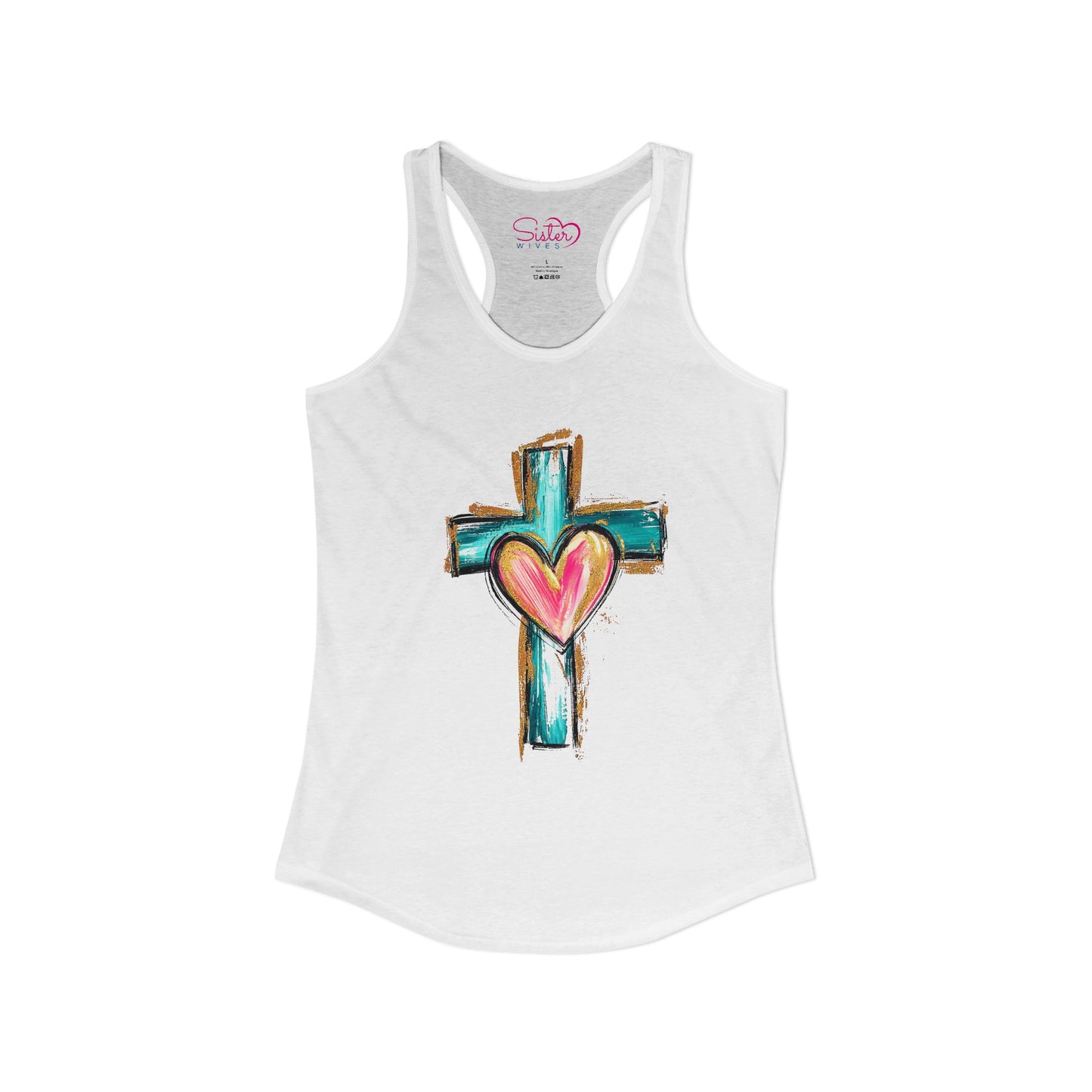 Cross with Heart Racerback Tank | Inclusive Faith Tank Top | Chosen Family Christian Apparel | Love-Centered Spiritual Summer Shirt