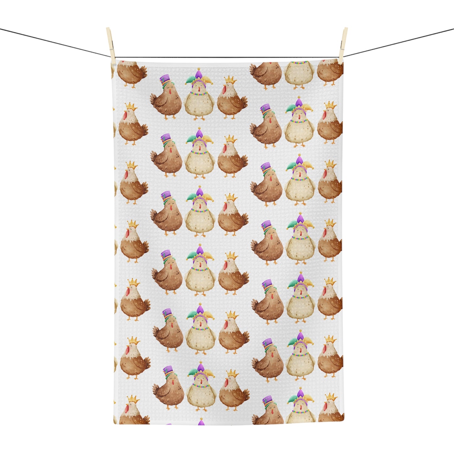 Mardi Gras Throuple Chicken Tea Towel | Polyamory Chosen Family Kitchen Towel | Festive Mardi Gras Chickens Microfiber Dish Towel