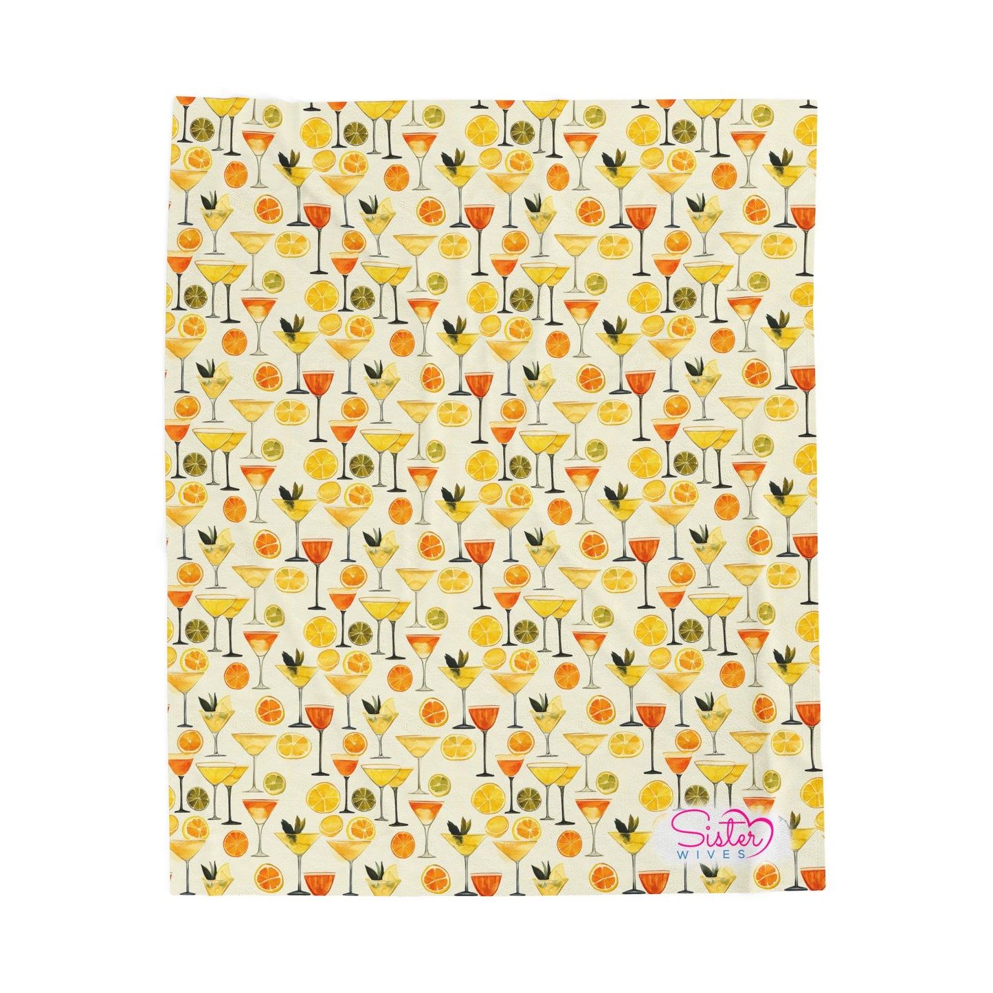 Cocktails Throw Blanket | Citrus Cocktail Cozy Blanket | Retro Kitchen & Bar Decor | Polyamory & ENM Friendly Home Decor | Swinger Lifestyle Cozy Blanket | Minimalist Blush Stripe Throw