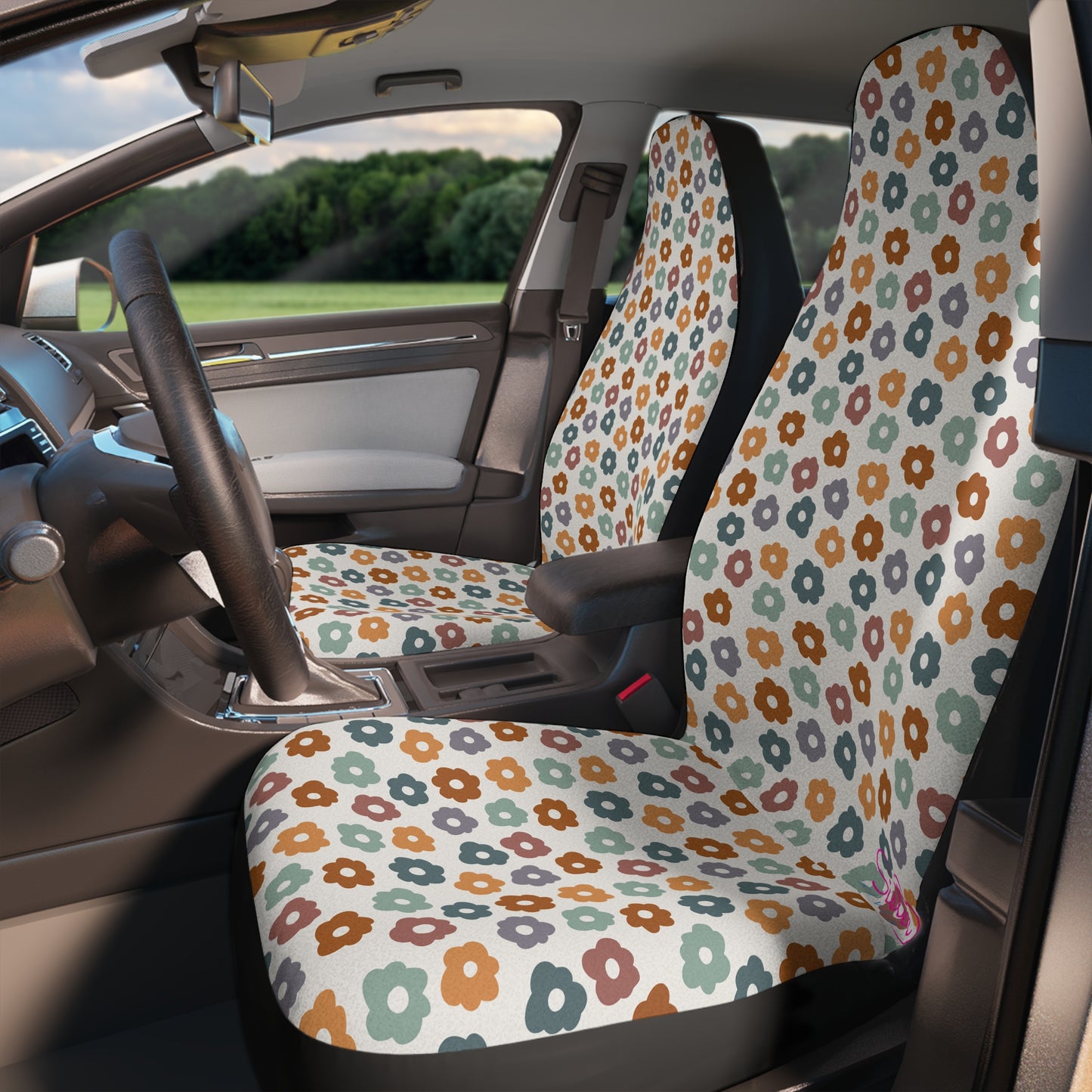 Retro Flower Car Seat Covers | Bohemian Auto Interior | Inclusive Polyamory Lifestyle Decor