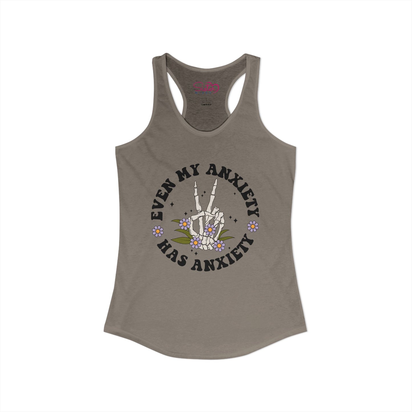 Even My Anxiety Has Anxiety Racerback Tank – Funny Mental Health Shirt | Cute Anxiety Humor Tank | Self Care Graphic Top