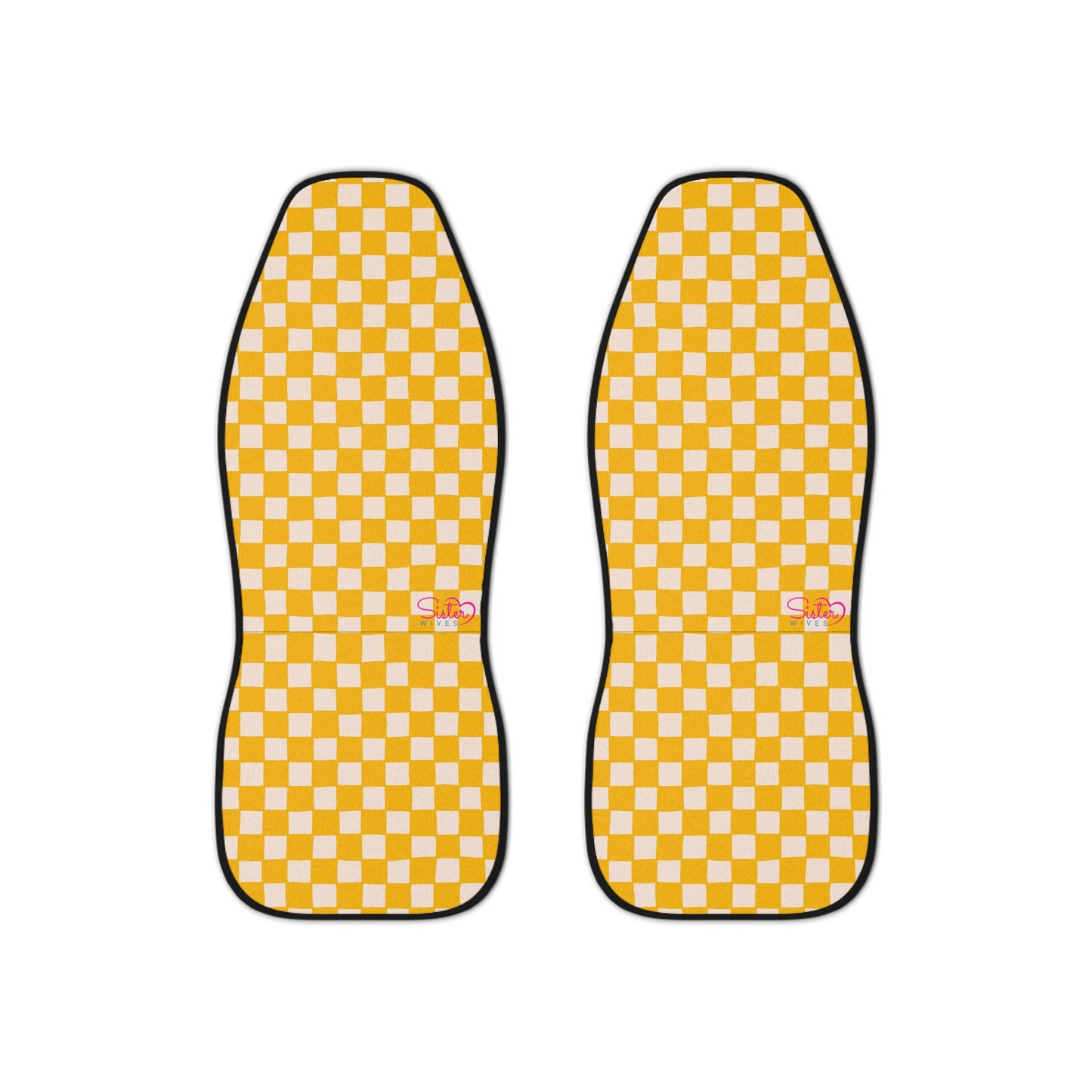 Yellow Checkerboard Car Seat Covers | Retro Checkered Auto Decor | Boho Dopamine Seat Covers | Polyamory & ENM Friendly