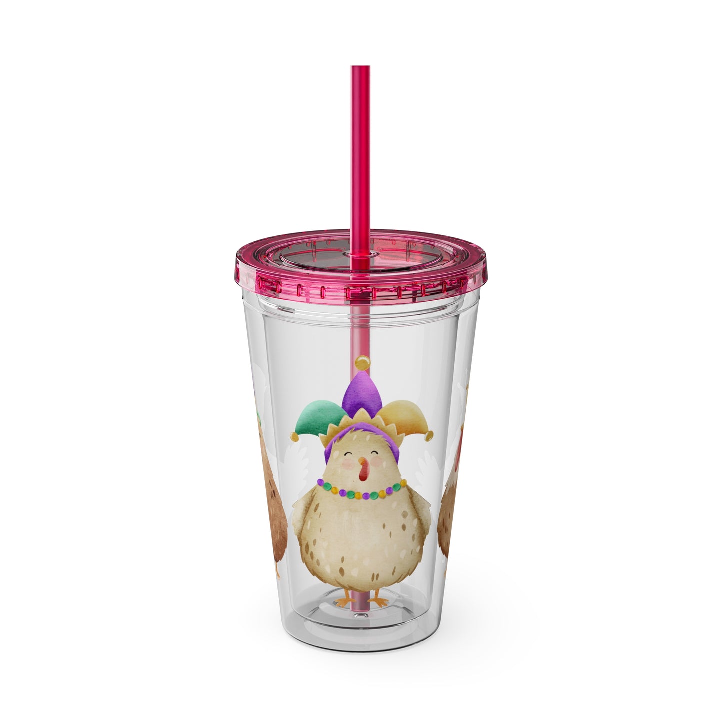 Mardi Gras Chicken 16oz Sunsplash Tumbler | Funny Farm Chicken Drink Cup | Cajun Mardi Gras Drinkware | Colorful Chicken Lover Gift | Farmhouse Humor Tumbler