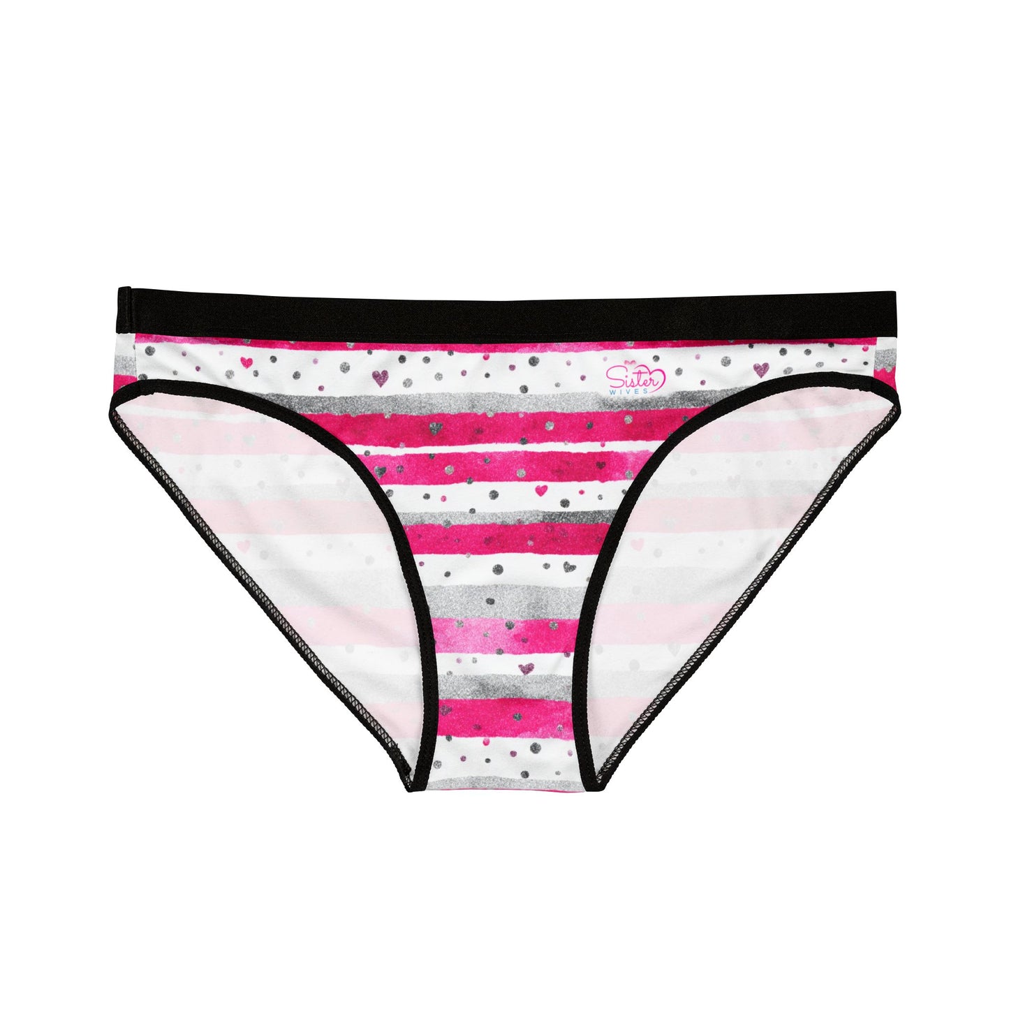 Women’s Valentine’s Heart Stripe Underwear – Pink & Gray Striped Panties, Polyamory & Swinger Friendly Lingerie, ENM Pride, Matching Couples Sets Available