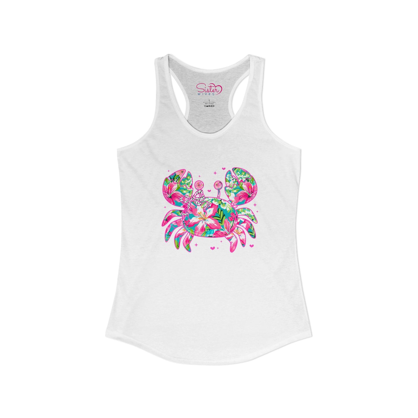 Floral Crab Racerback Tank – Cute Beach Tank Top | Coastal Summer Shirt | Tropical Ocean Graphic Tank