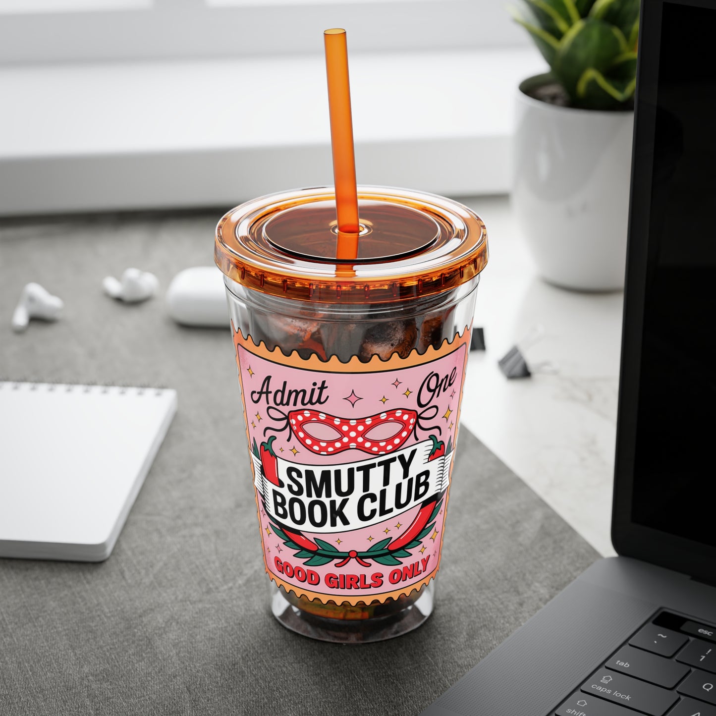 Admit One: Smutty Book Club – 16oz Sunsplash Tumbler | Polyamory Pride Cup | ENM Lifestyle Drinkware | Swinger Aesthetic Travel Cup | Spicy Romance Reader Gift | Poly, Open Relationship, Hotwife Vibes...