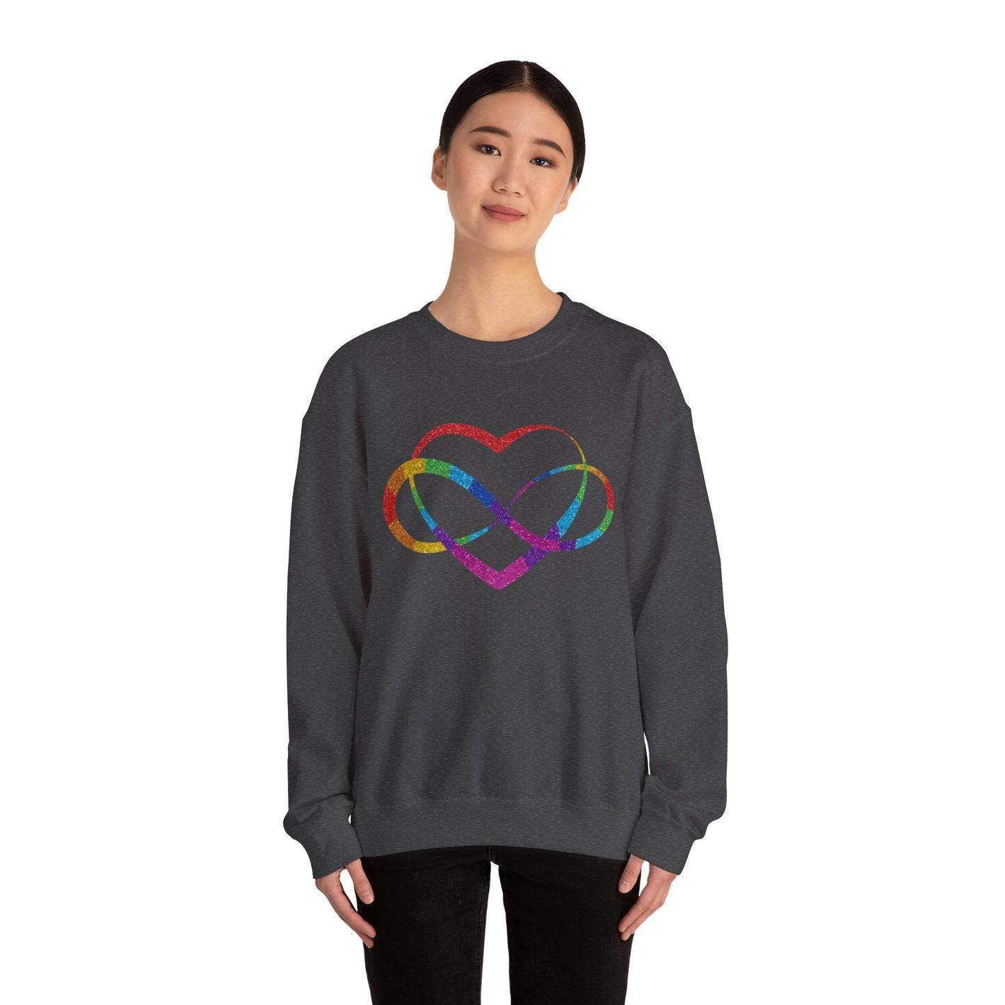 Infinity Heart Crewneck Sweatshirt | Polyamory & ENM Symbol Pullover | LGBTQ+ Inclusive Chosen Family Apparel | Cozy Pride Sweatshirt