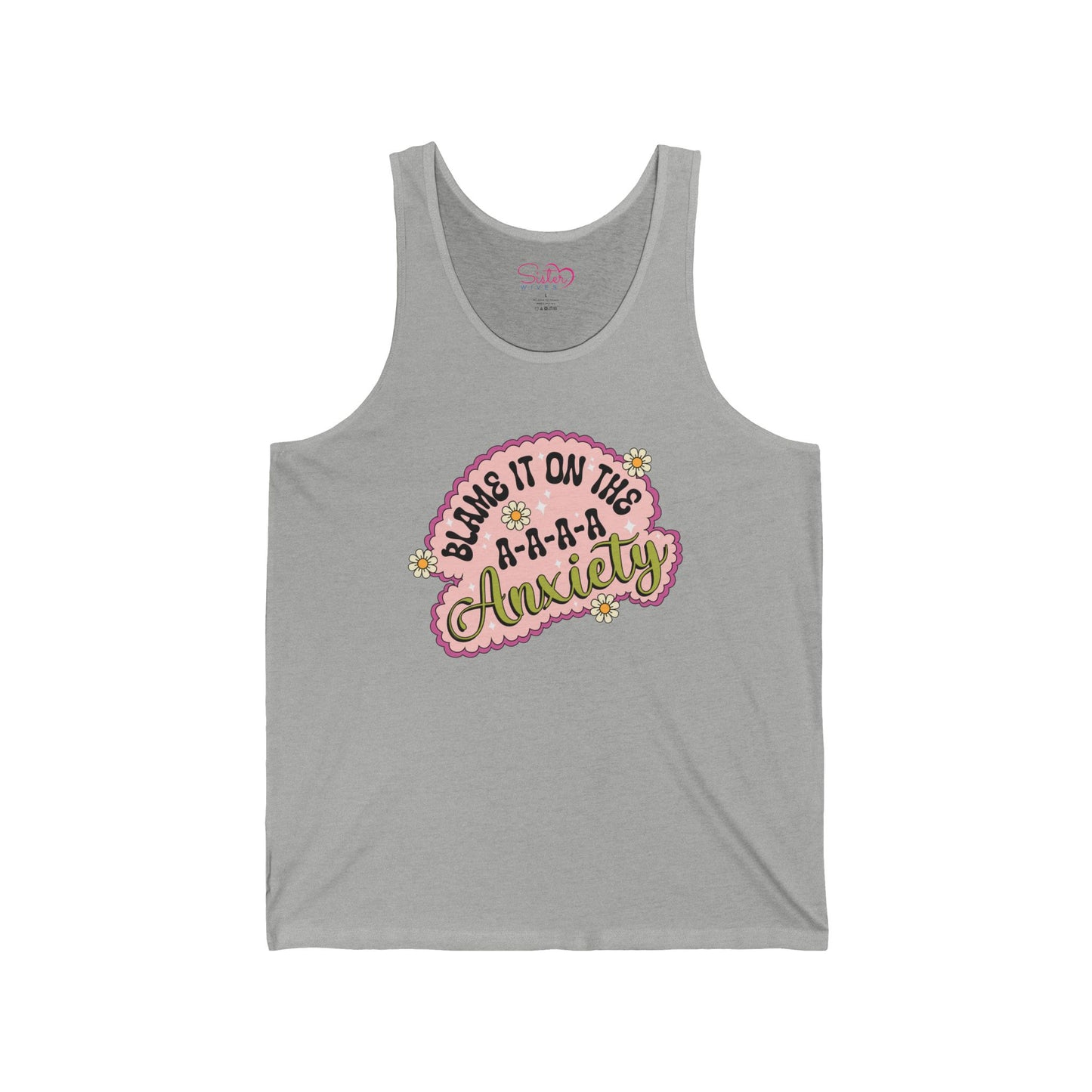Funny Anxiety Unisex Jersey Tank – Polyamory ENM Swinger Friendly Apparel | Mental Health Humor Statement Tank | Bella+Canvas
