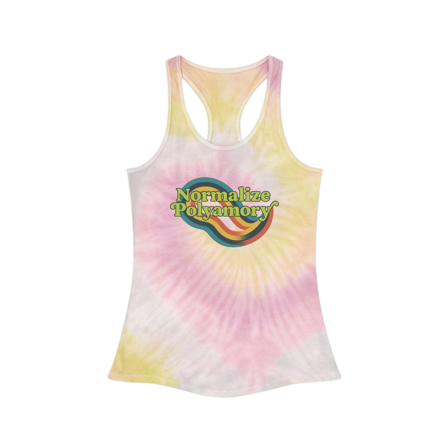 Normalize Polyamory Retro Tie Dye Racerback Tank Top, ethical nonmonogamy, Sisterwives, Polyamory Tank Top