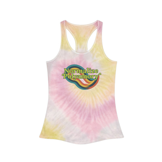 Normalize Polyamory Retro Tie Dye Racerback Tank Top, ethical nonmonogamy, Sisterwives, Polyamory Tank Top