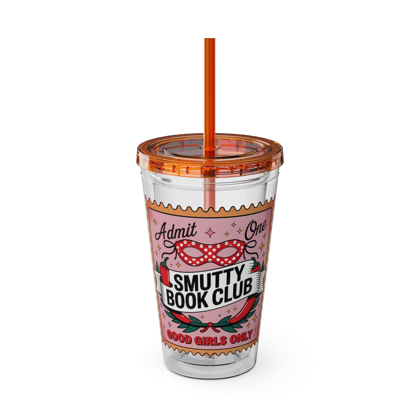 Admit One: Smutty Book Club – 16oz Sunsplash Tumbler | Polyamory Pride Cup | ENM Lifestyle Drinkware | Swinger Aesthetic Travel Cup | Spicy Romance Reader Gift | Poly, Open Relationship, Hotwife Vibes...