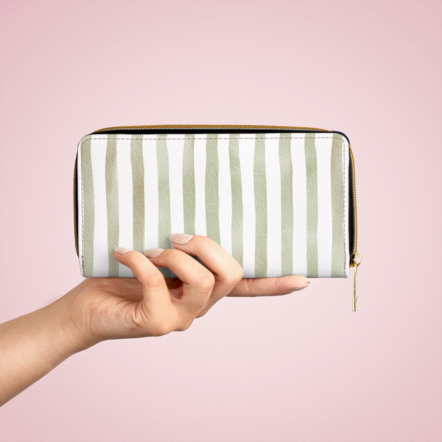 Stripe Zip Up Wallet – Polyamory Sisterwives ENM Friendly Wallet | Swinger Lifestyle Accessory | Minimalist Blush Stripe Zipper Wallet