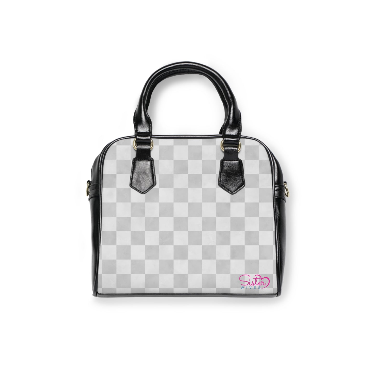 Gray Checkered Shoulder Handbag – Minimal Checkerboard PU Leather Purse, Polyamory & ENM Friendly Fashion Bag, Love-Positive Gift