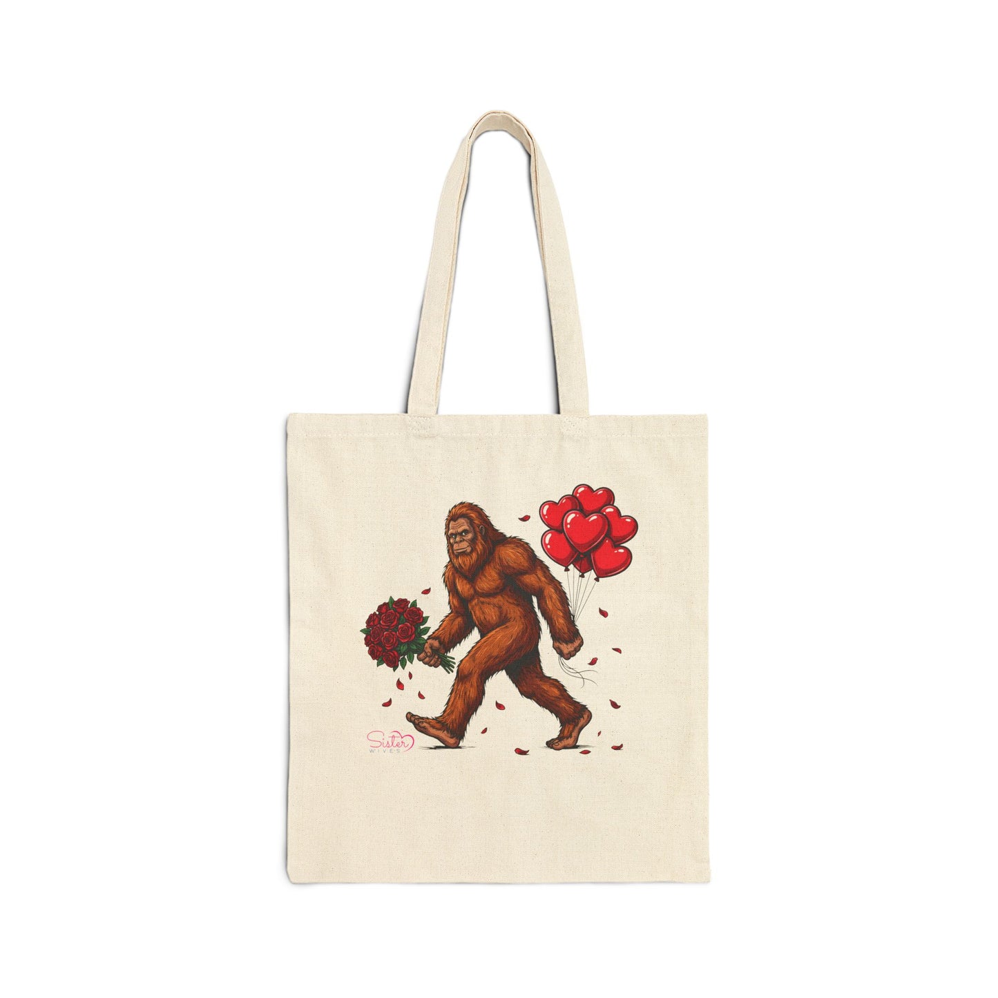 Bigfoot Tote Bag with Flowers | Chosen Family & ENM Canvas Tote | Playful Cryptid Aesthetic Bag | Polyamory Friendly Gift