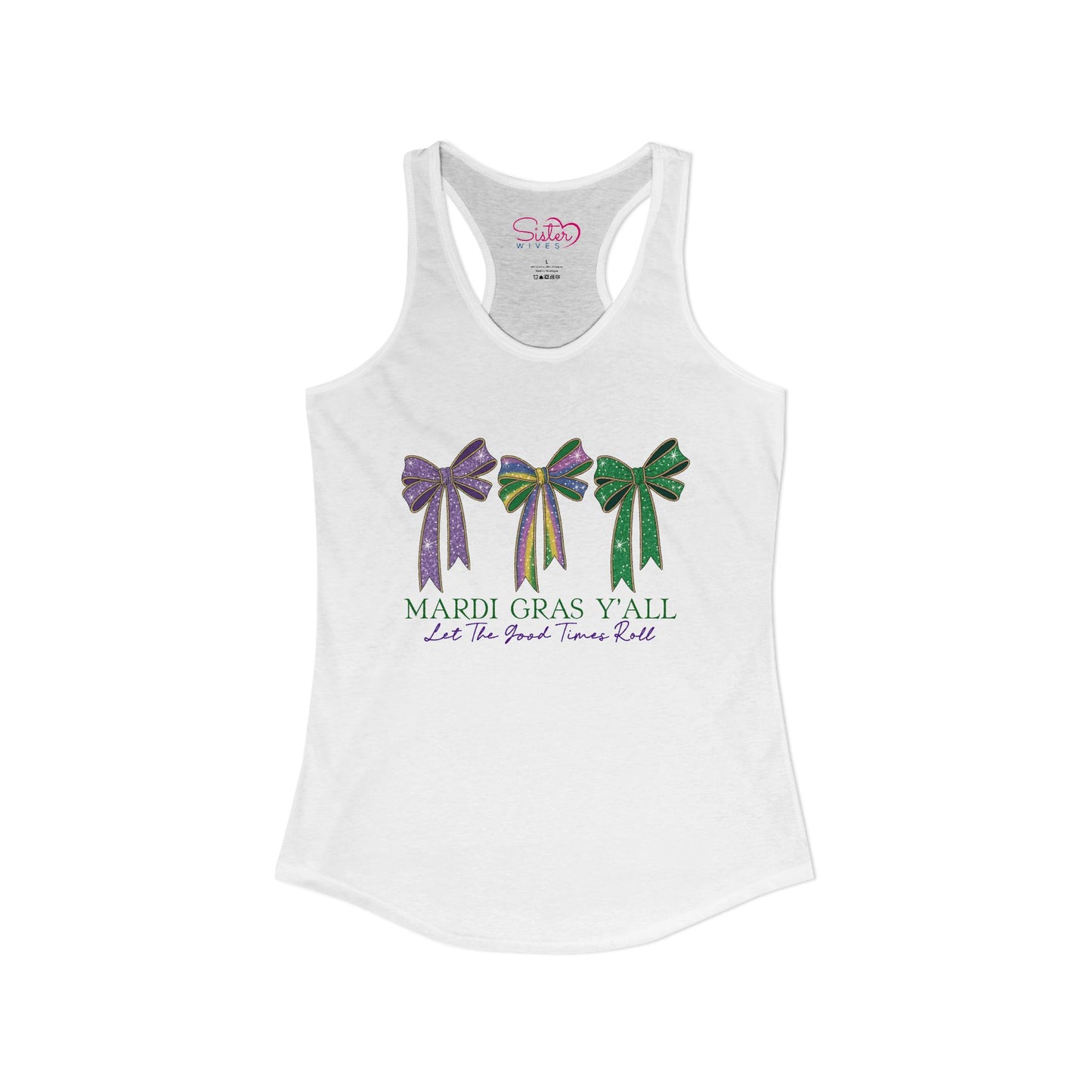 Mardi Gras Y’all Racerback Tank – Polyamorous ENM Throuple Swinger Shirt | Purple Green Gold Mardi Gras Festival Top