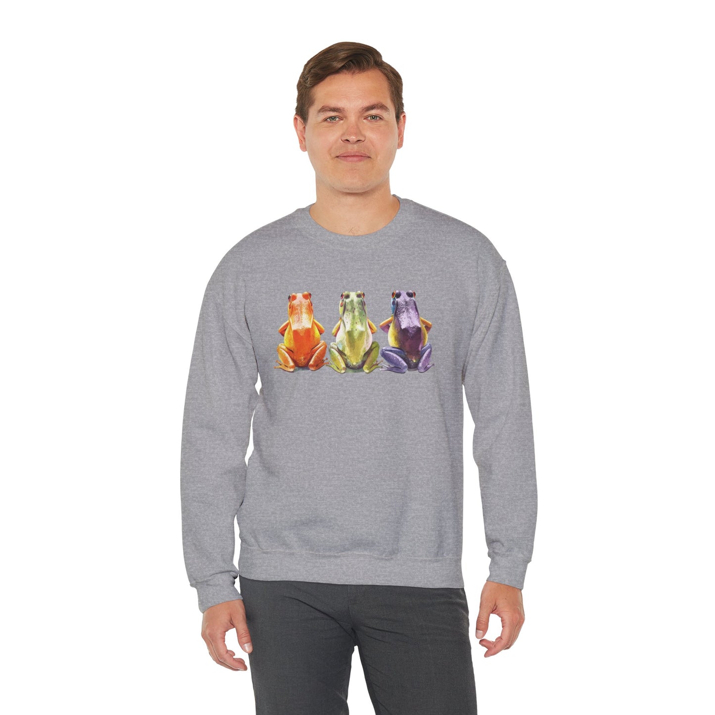 Three Frogs Crewneck Sweatshirt | Chosen Family Symbol Pullover | Polyamory & ENM Cozy Apparel | Whimsical Nature Graphic Sweatshirt