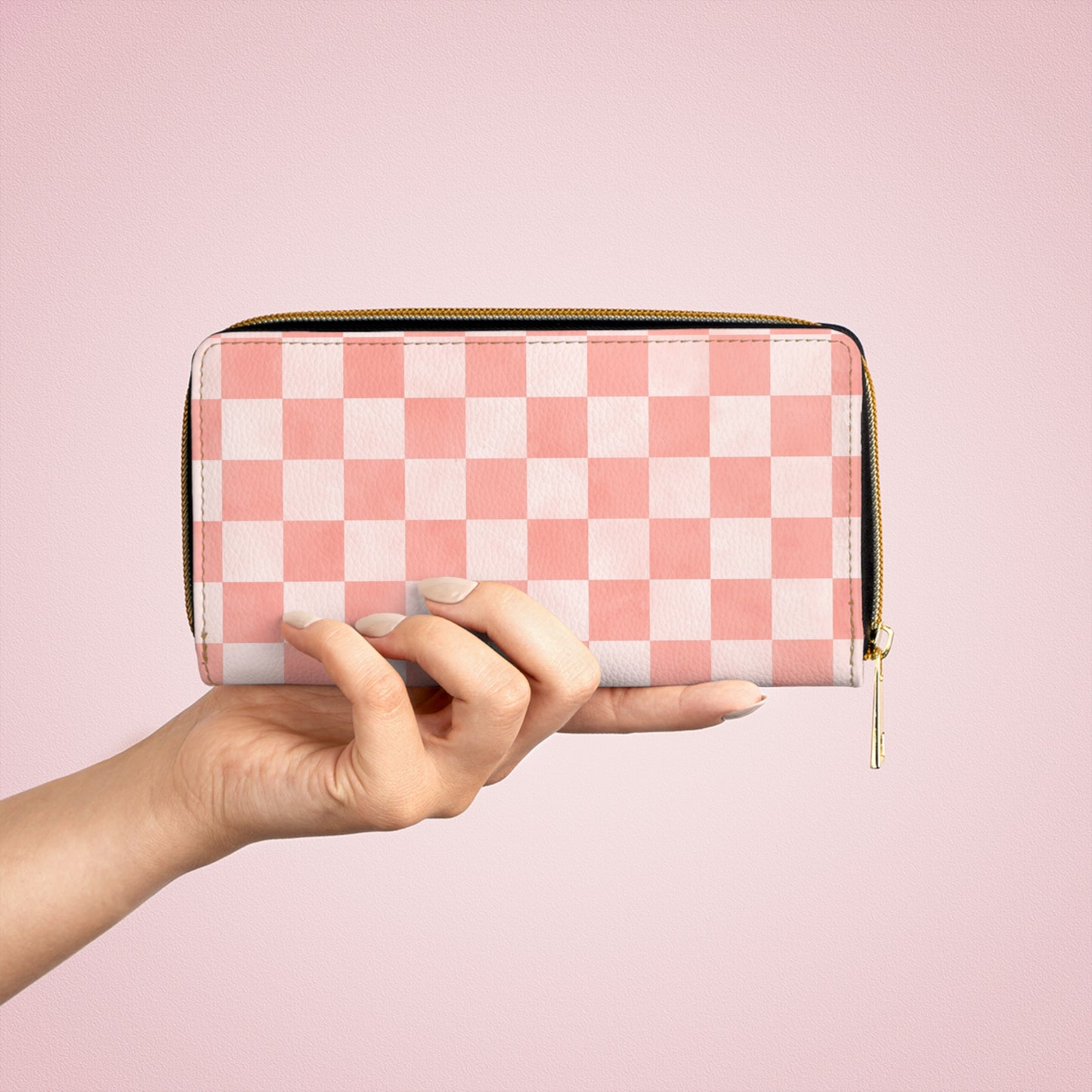 Checkered Pink Zipper Wallet | Polyamory Friendly Accessory | ENM Lifestyle Wallet | Inclusive Chosen Family Gift | Colorful Retro Checker Wallet