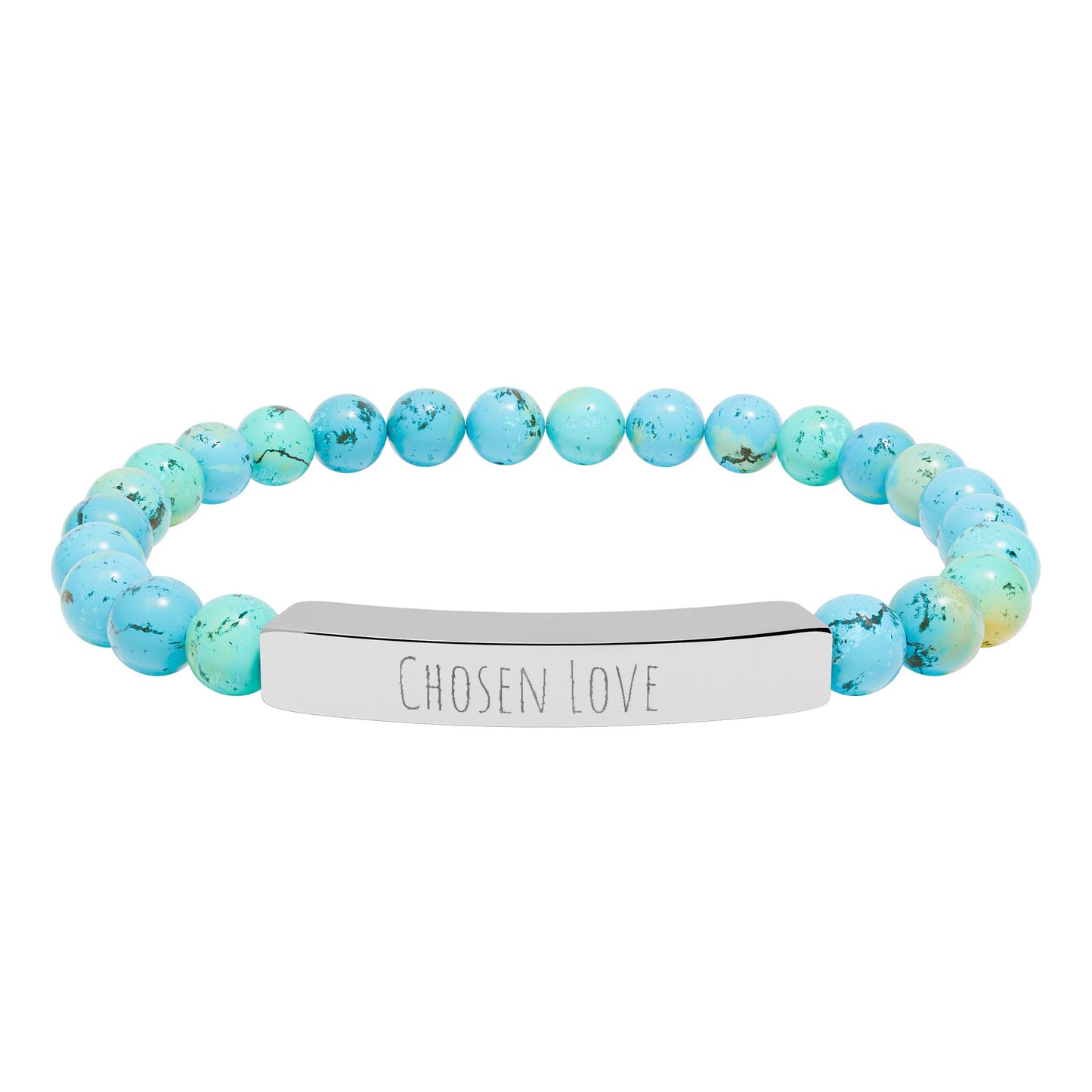 Chosen Love Natural Stone Stretch Bar Bracelet – Engraved Stainless Steel ID Bracelet, Polyamory & ENM Jewelry, Minimalist Relationship Symbol
